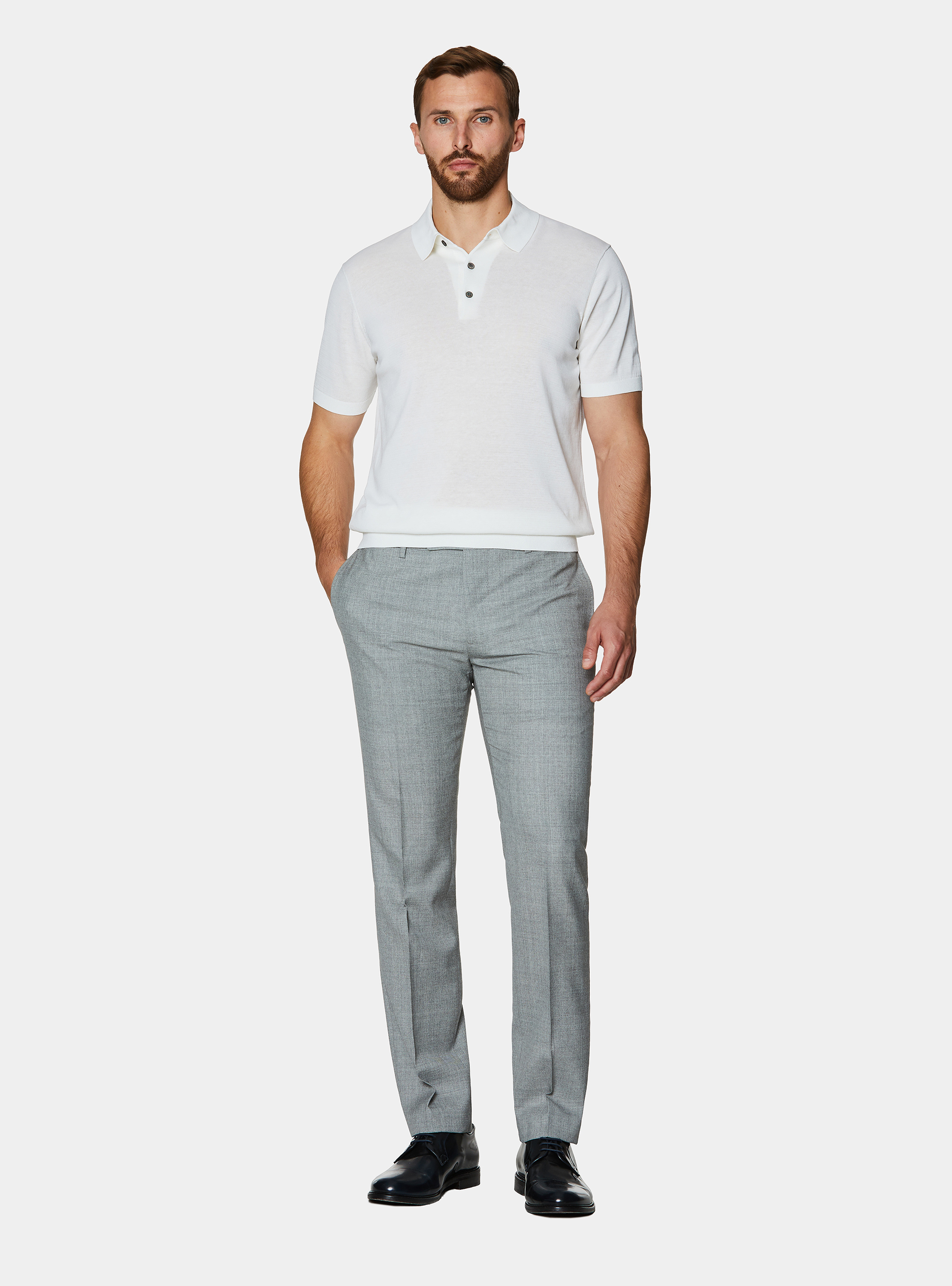 Cotton and silk polo shirt, WHITE