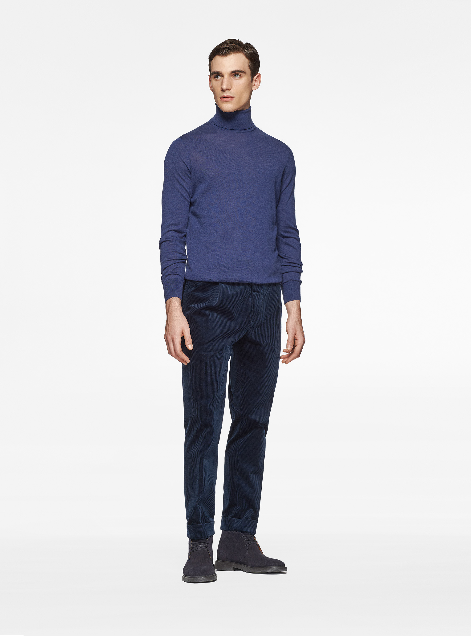 Pantaloni con pince in velluto Duca Visconti di Modrone, BLU NAVY