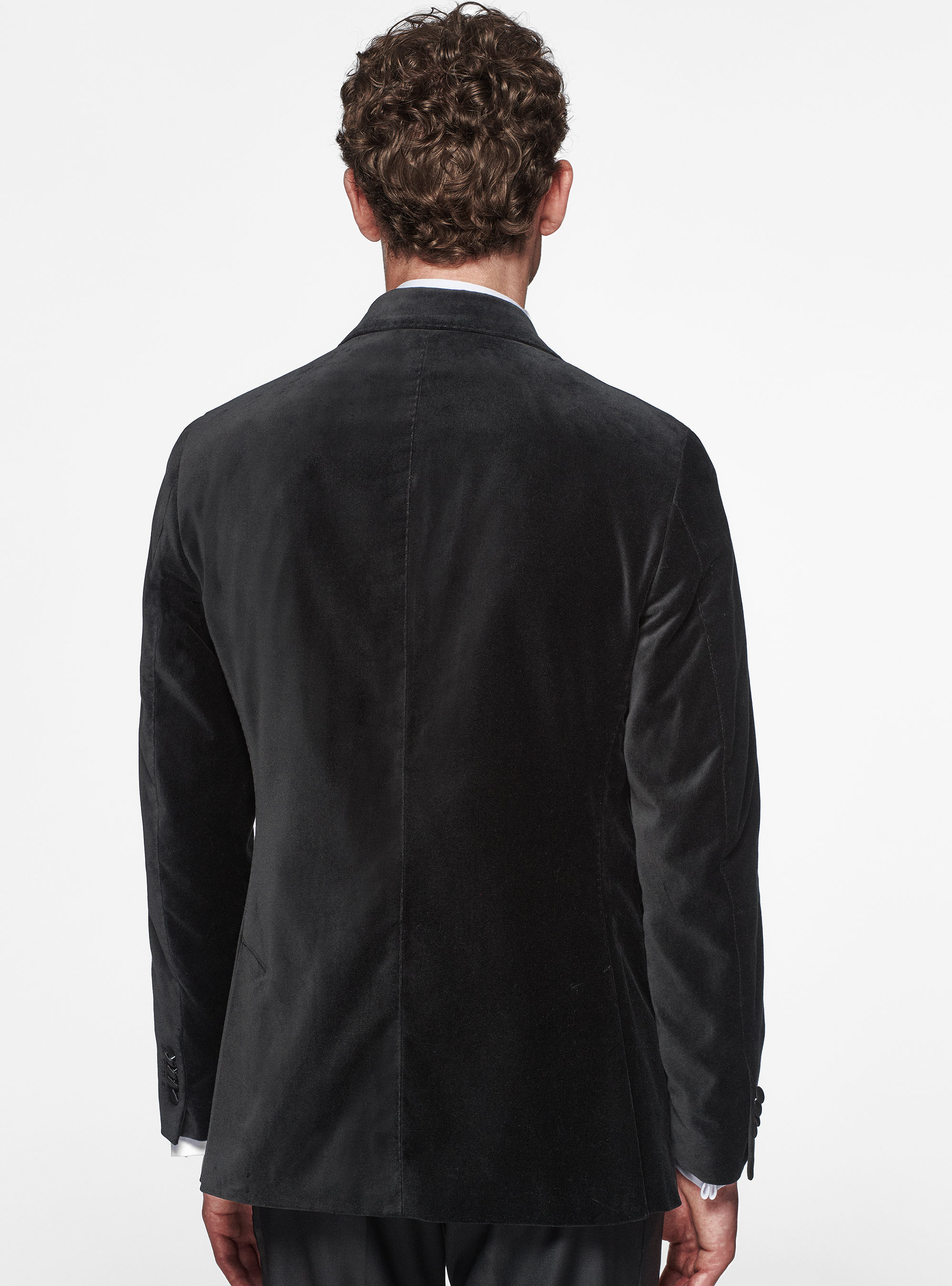 Americana de esmoquin de terciopelo liso, NEGRO