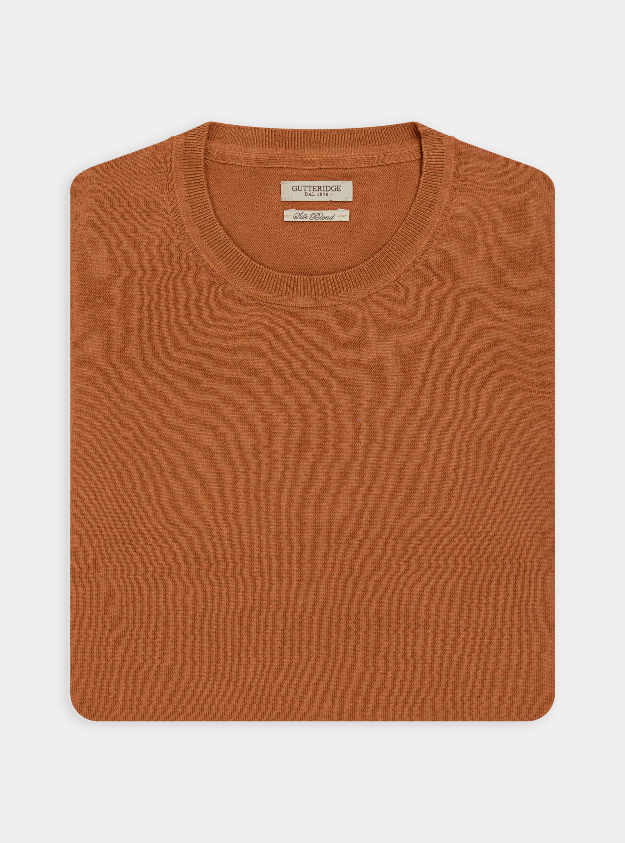 Pull &agrave; col ras du cou en soie et coton, ORANGE