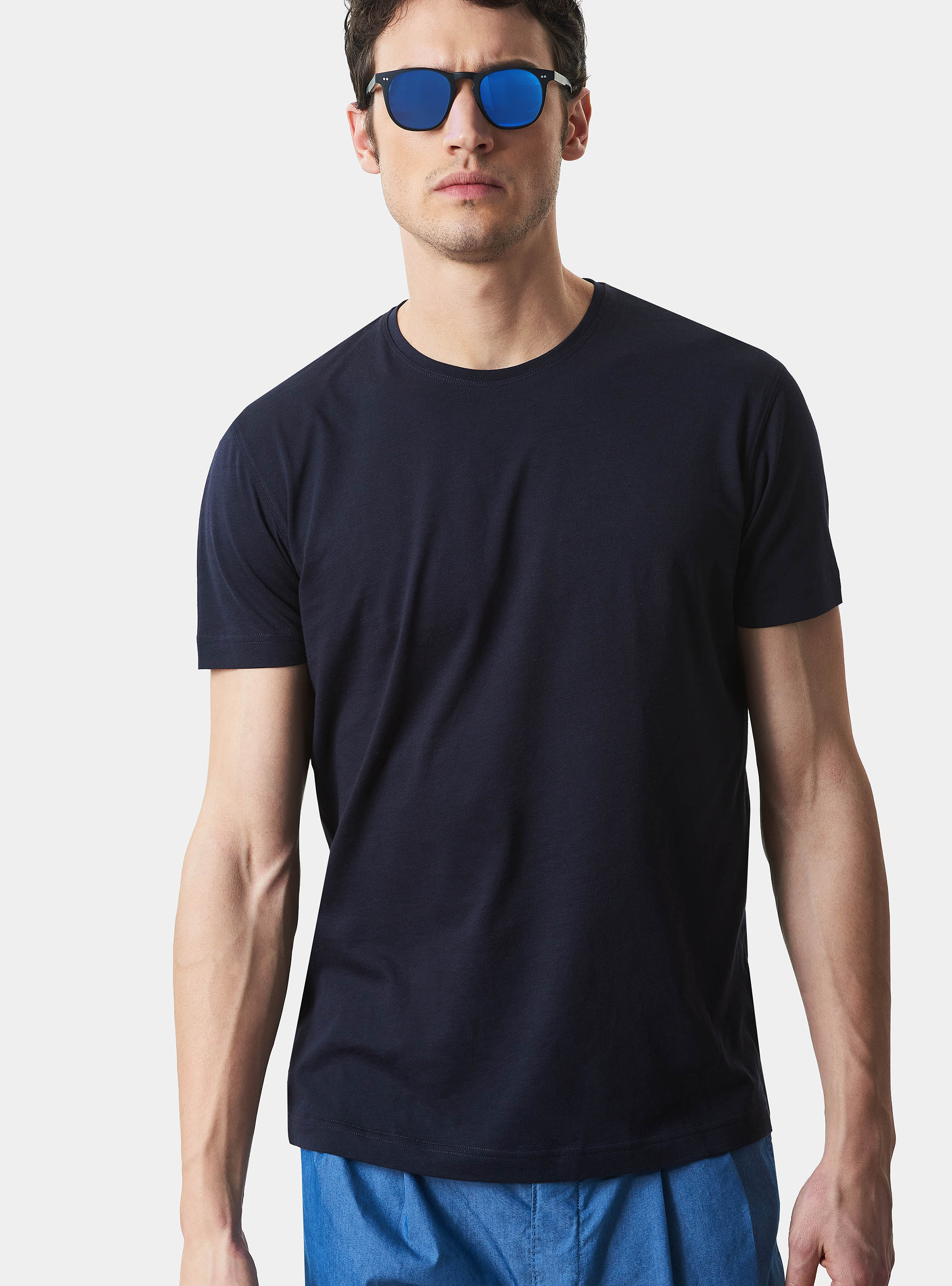 Maglietta mezza manica 100% cotone supima, BLU NAVY