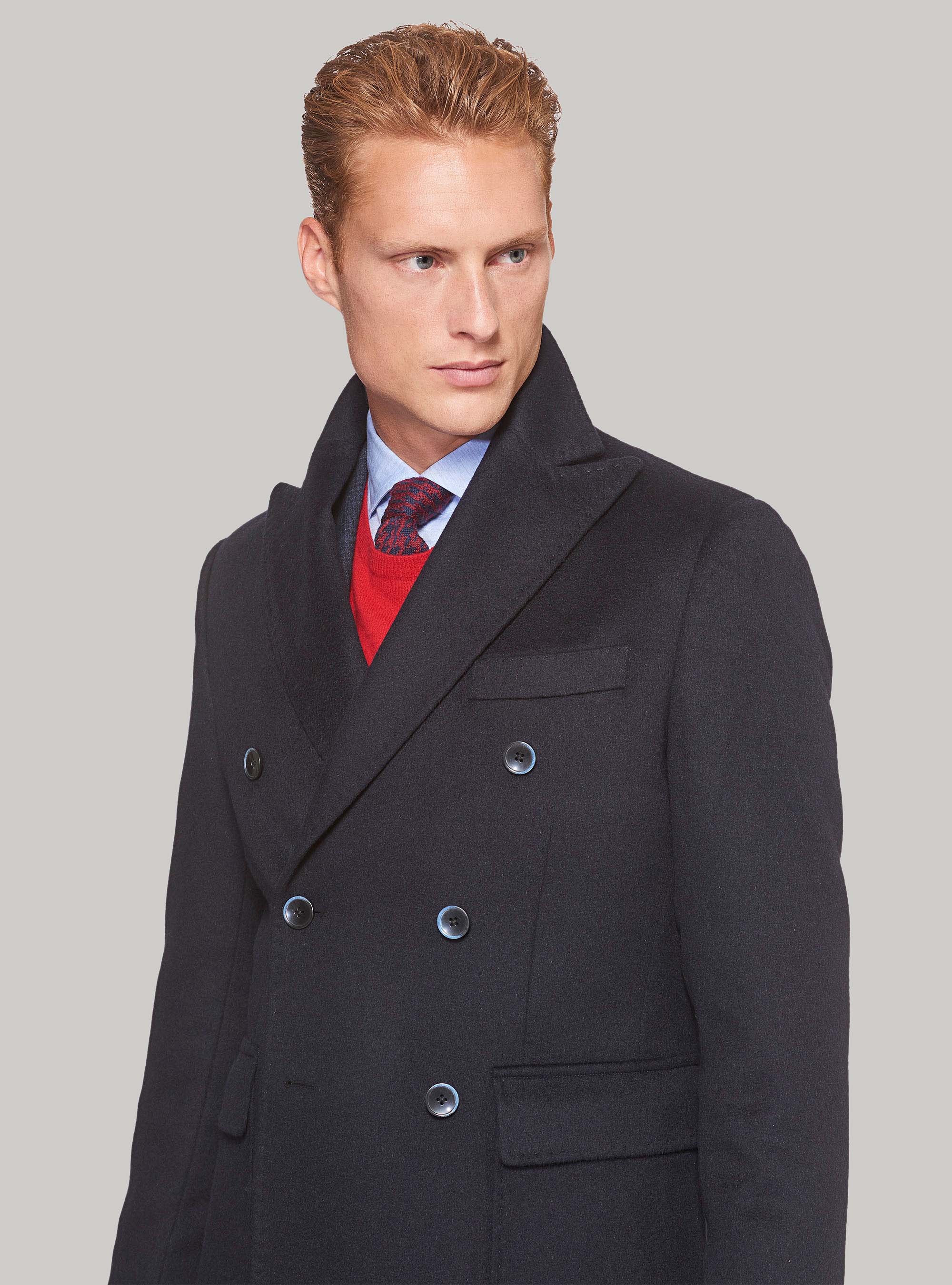 Cappotto doppiopetto in pura lana, BLU NAVY