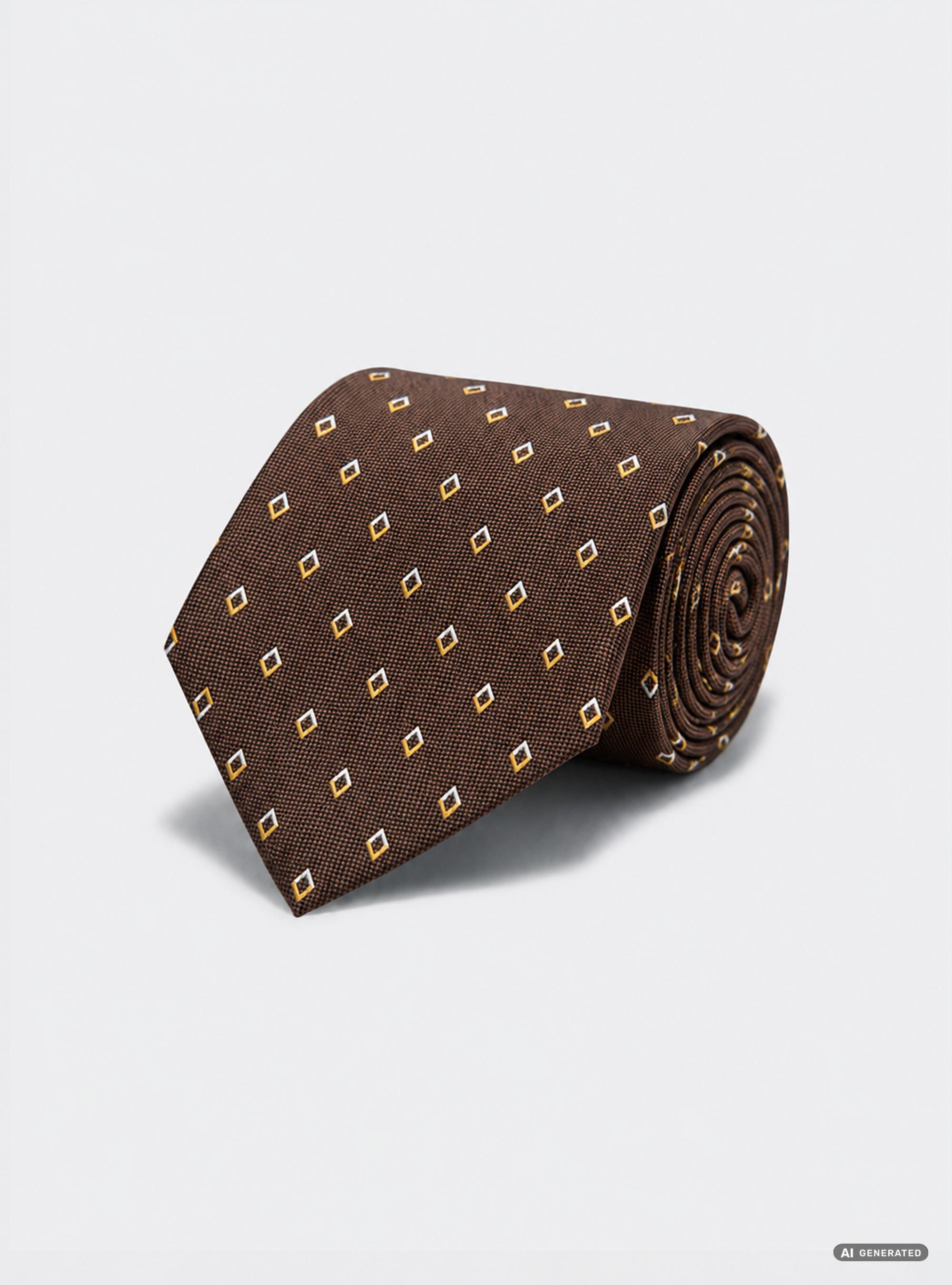 Cravatta in seta jacquard con microfantasia rombi, BROWN