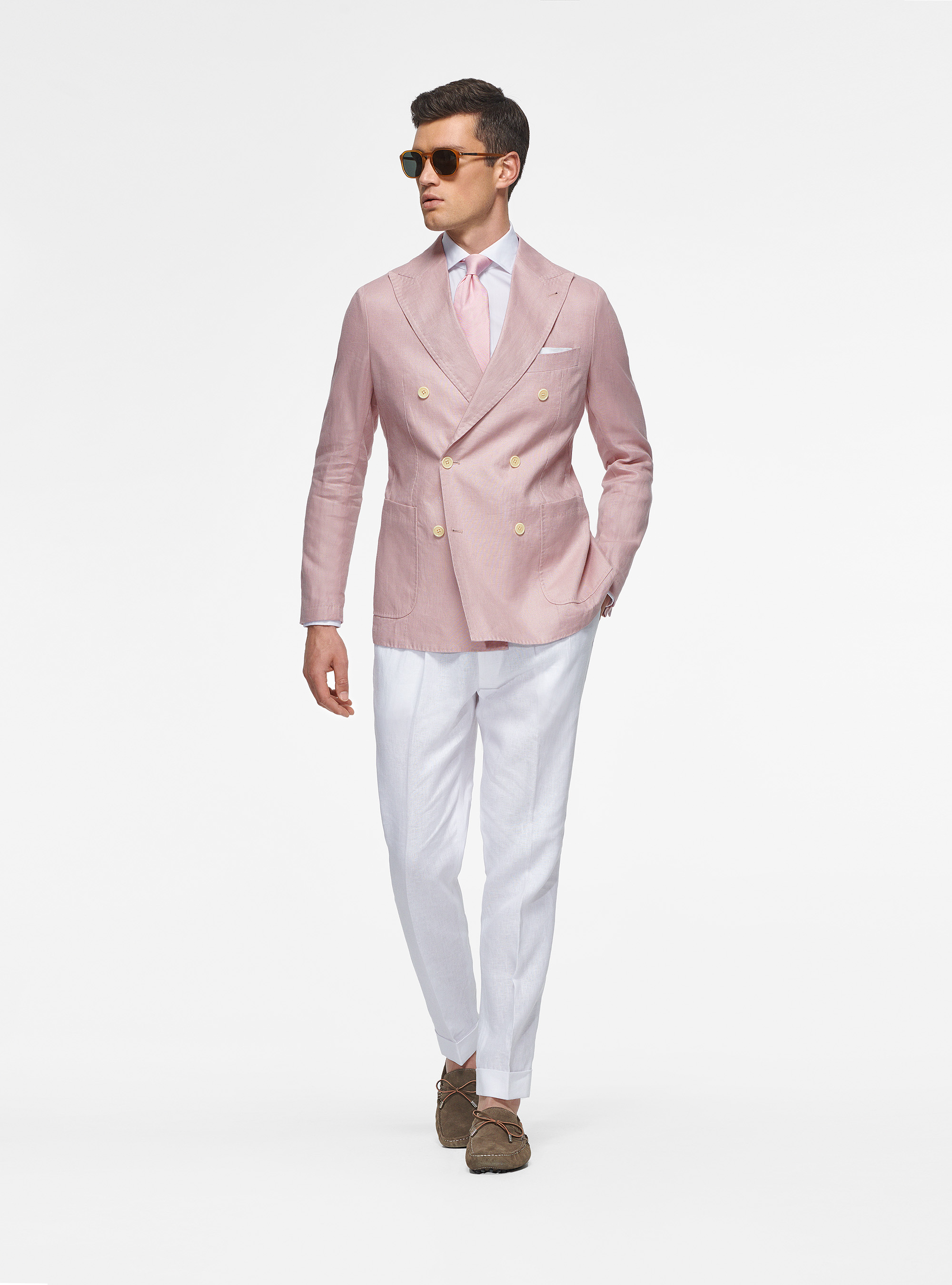 Veste à double boutonnage en pur lin, 0441C ROSA SCURO