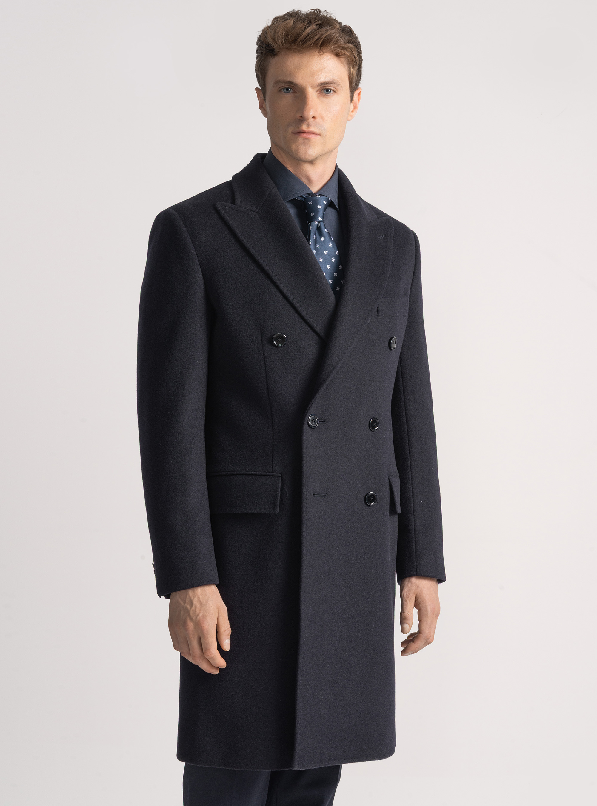 Cappotto doppiopetto in lana e cashmere, BLU NAVY