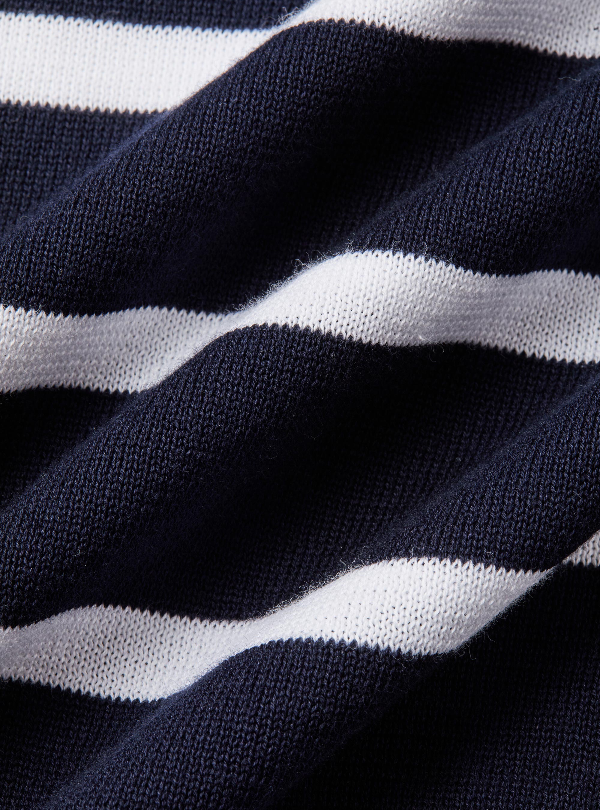 Crew-neck sweater in extra-fine striped cotton, NAVY BLUE