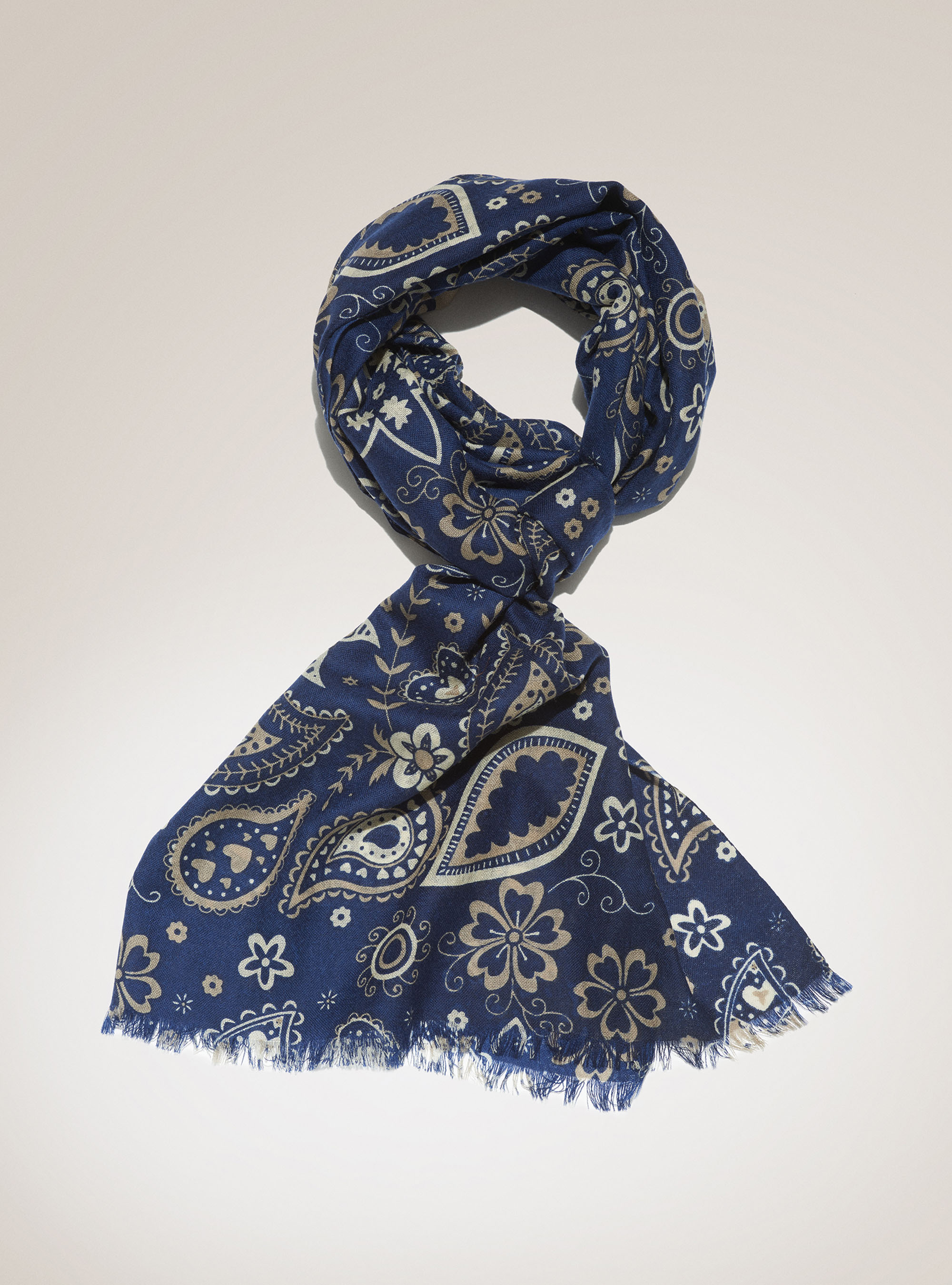 Sciarpa in 100% lana a fantasia, BLU NAVY