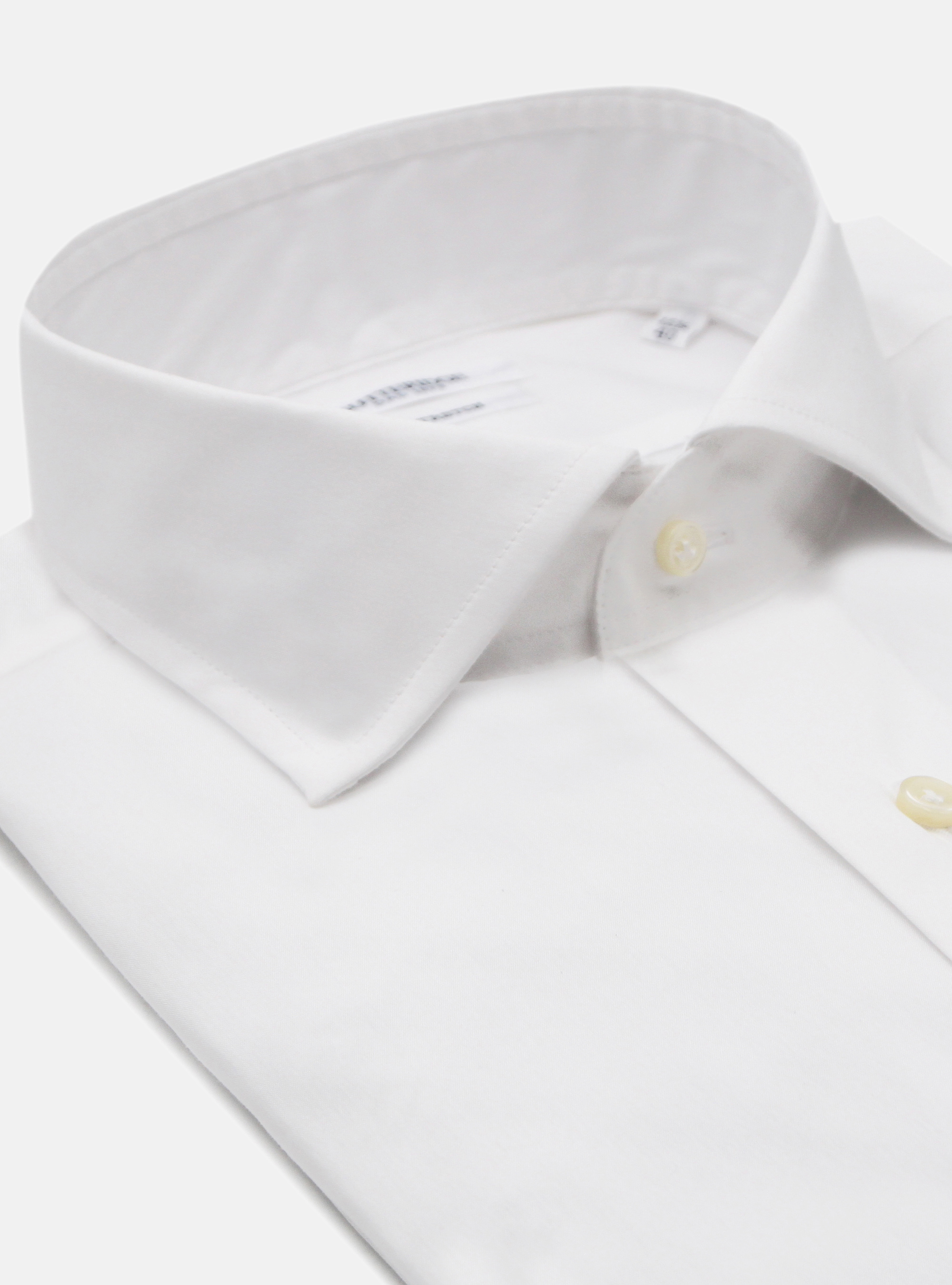 Camicia in cotone popeline stretch con collo francese semiaperto, BIANCO