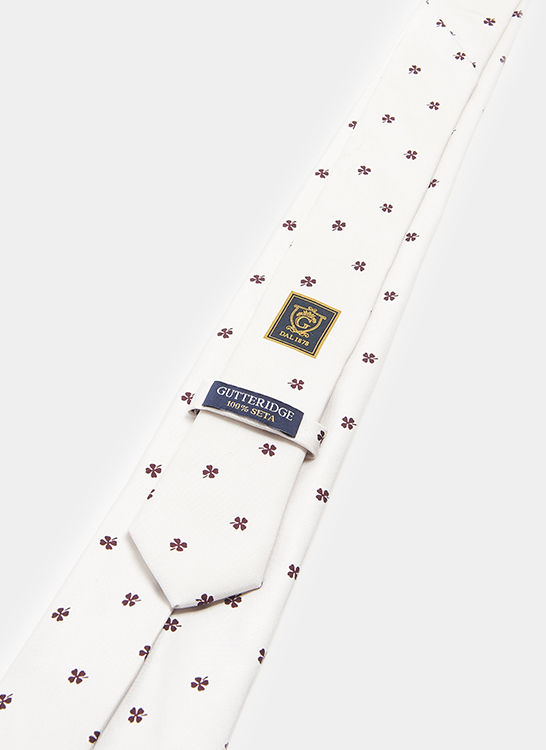 Cravatta in seta stampa quadrifoglio, BIANCO