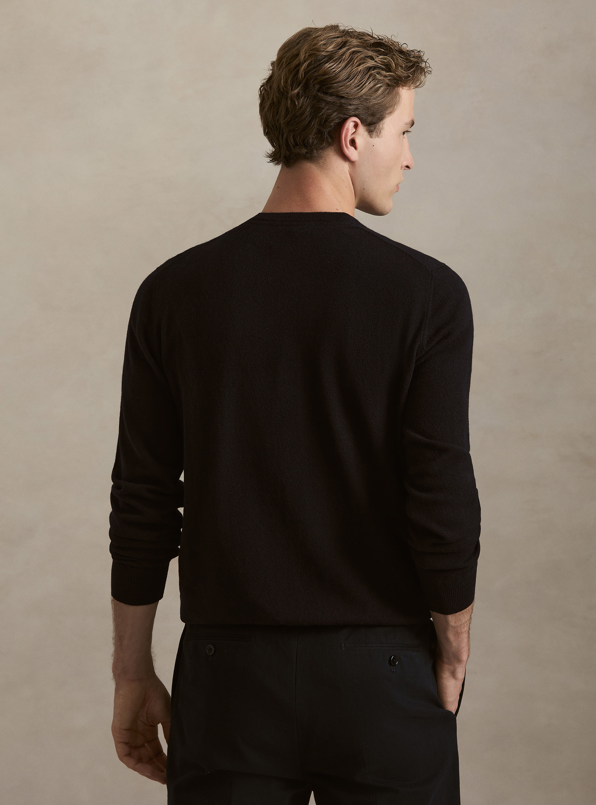 Maglia girocollo in 100% cashmere, BLU NAVY