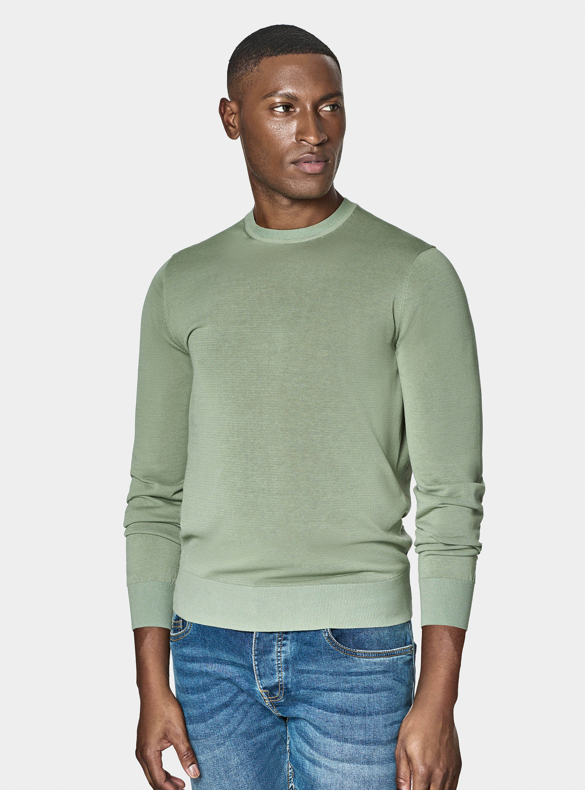 Maglia girocollo in cotone e seta, SALVIA 0602C