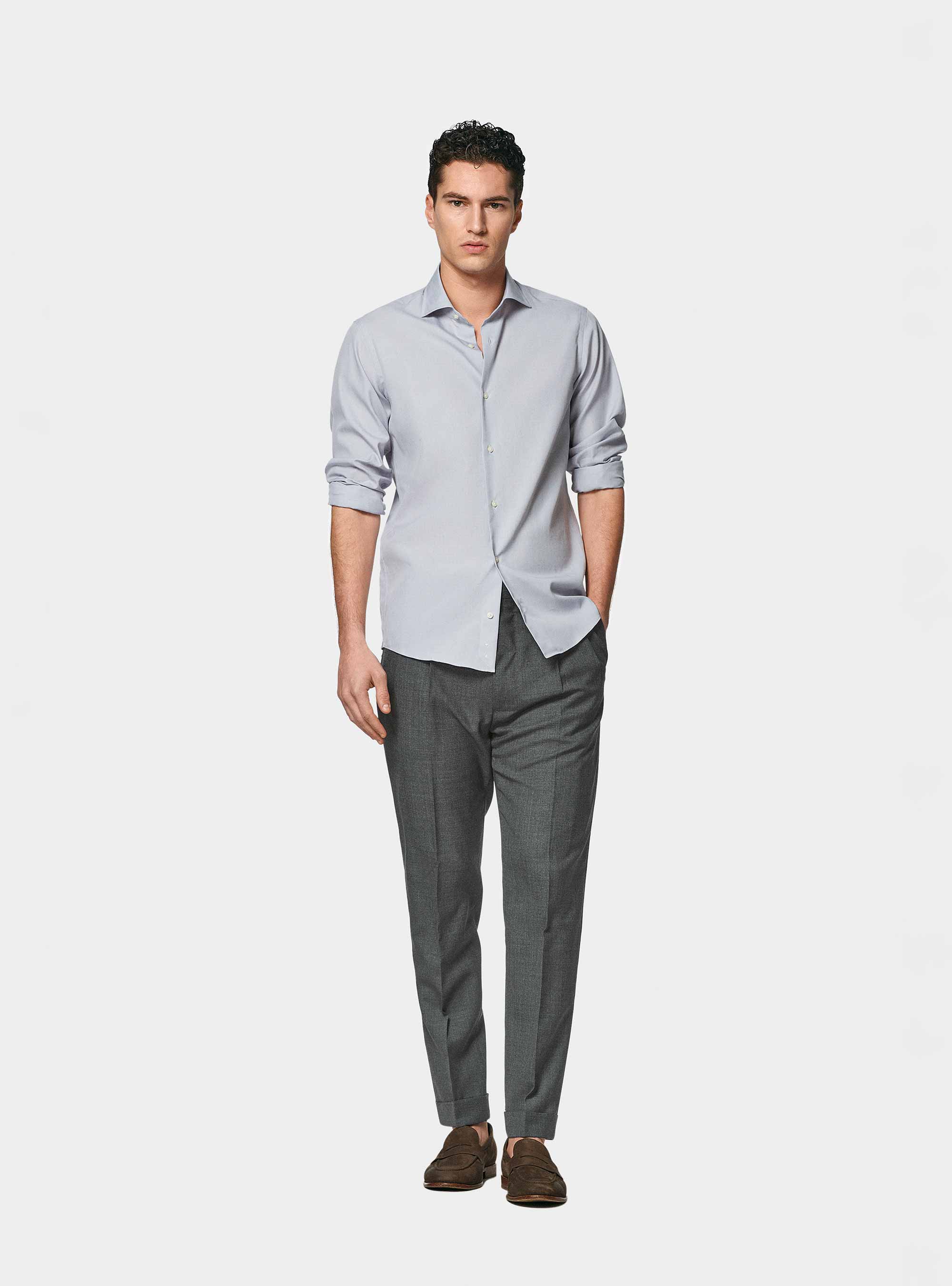 Cotton fil a fil shirt, GRIGIO CHIARO 0256C