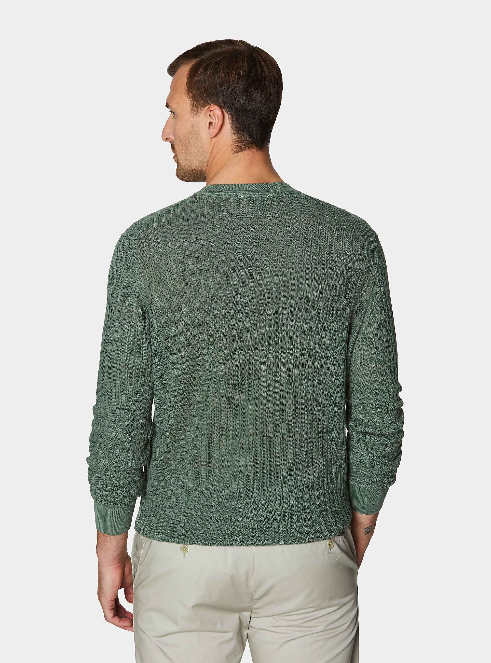 Maglia girocollo a costine in puro lino, SALVIA 0602C