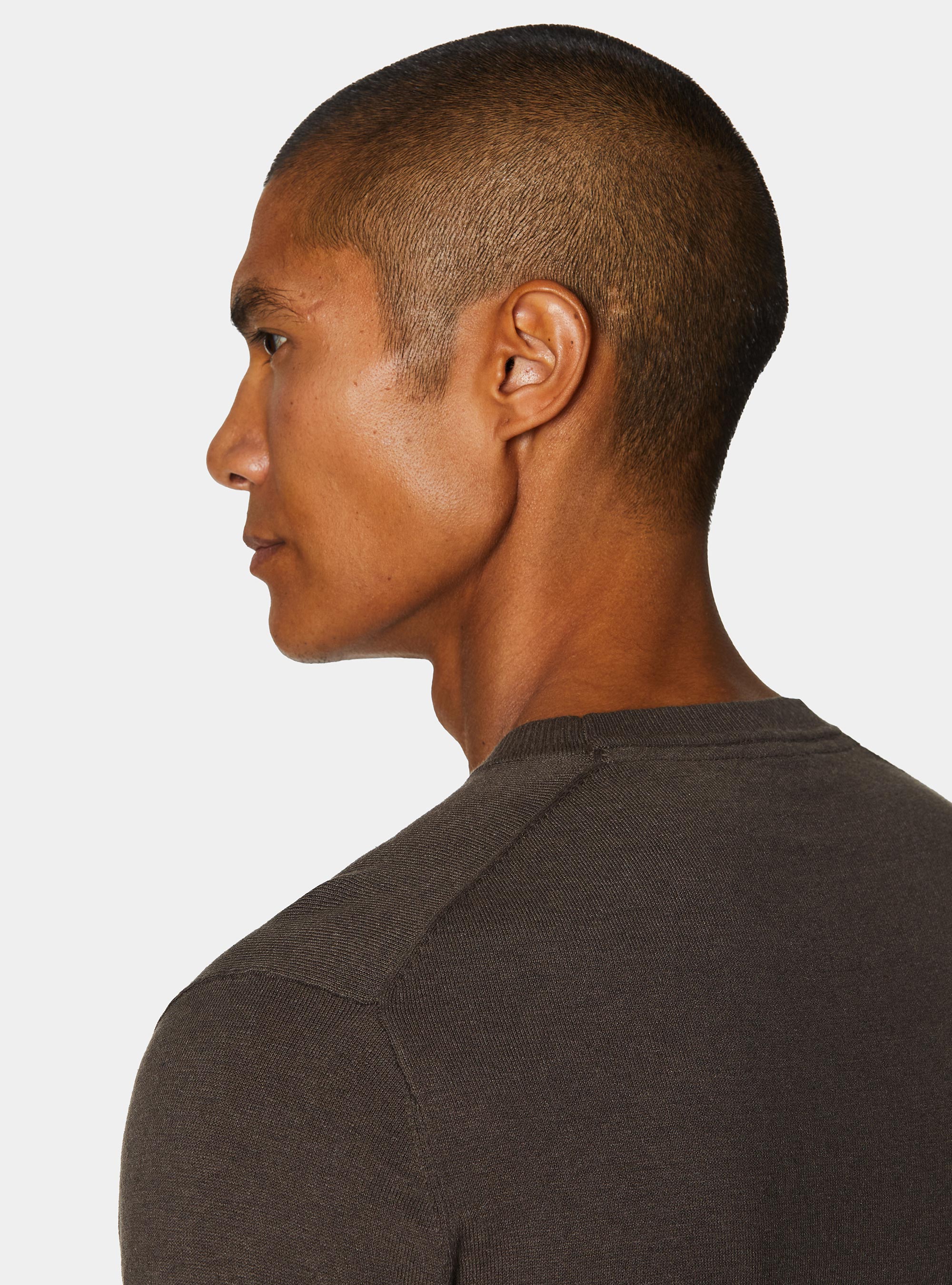 Maglia girocollo in cotone seta e cashmere, BROWN