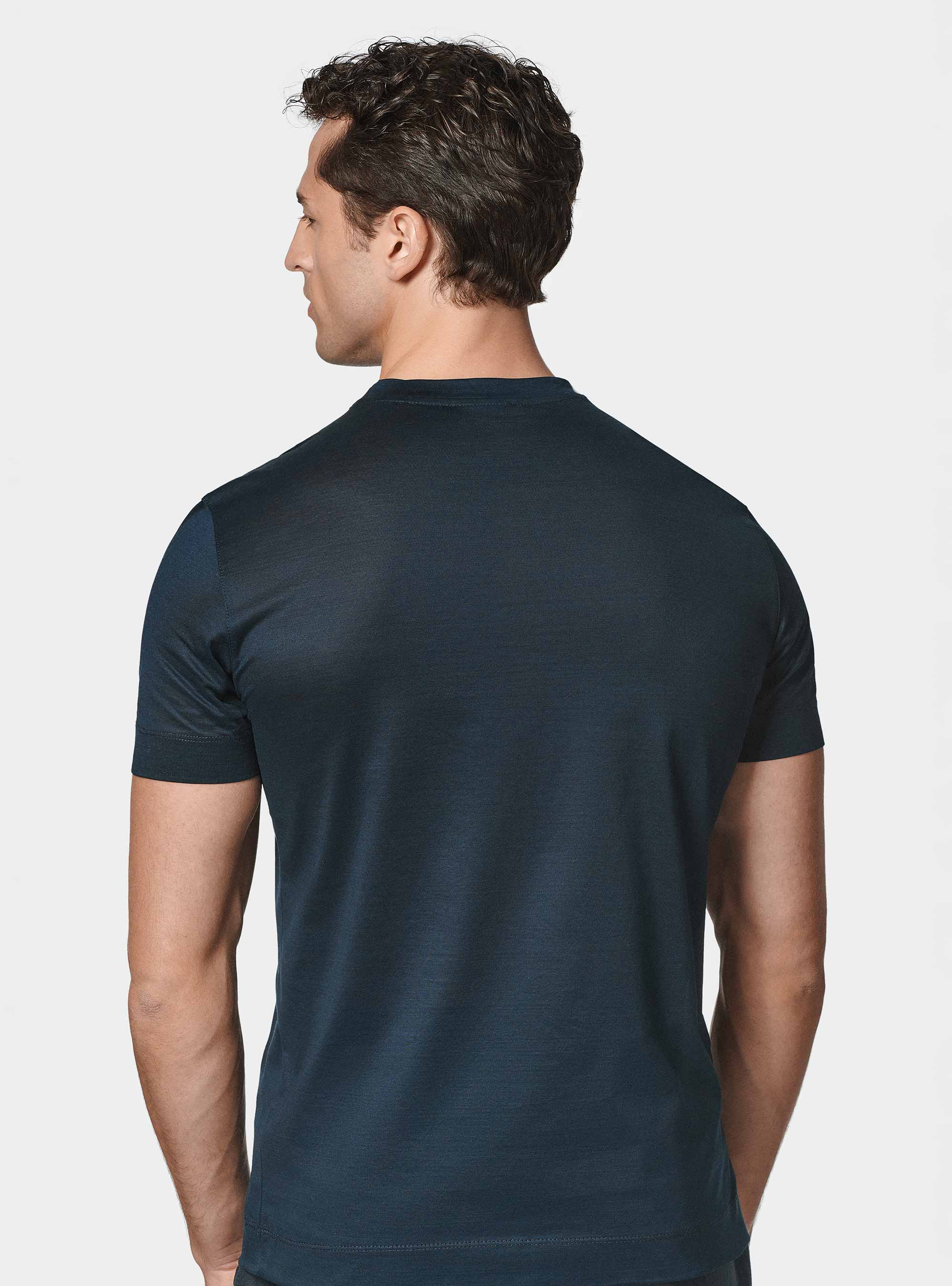 Lisle thread half-sleeved T-shirt, NAVY BLUE