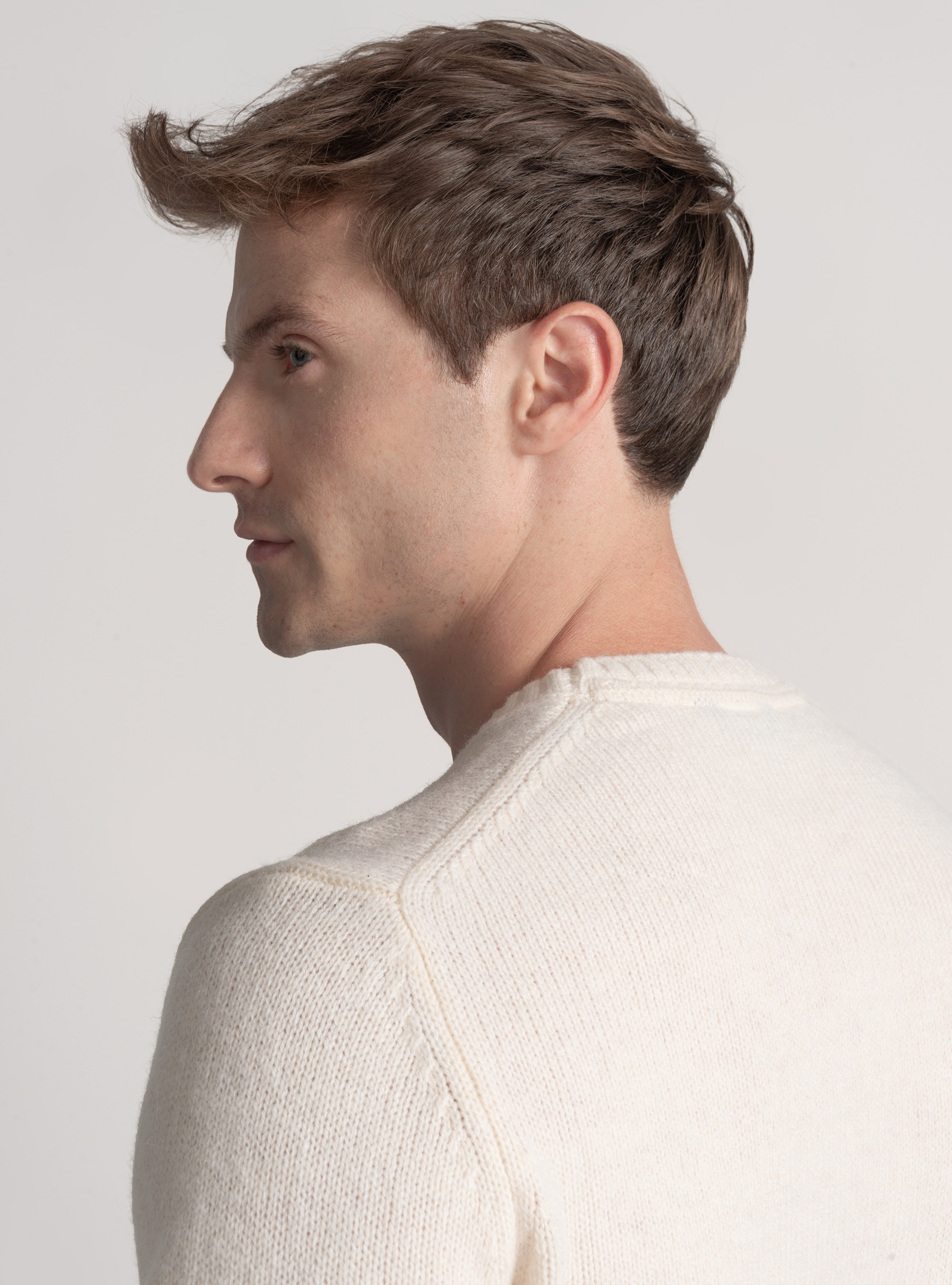 Shetland wool crew-neck sweater, WHITE