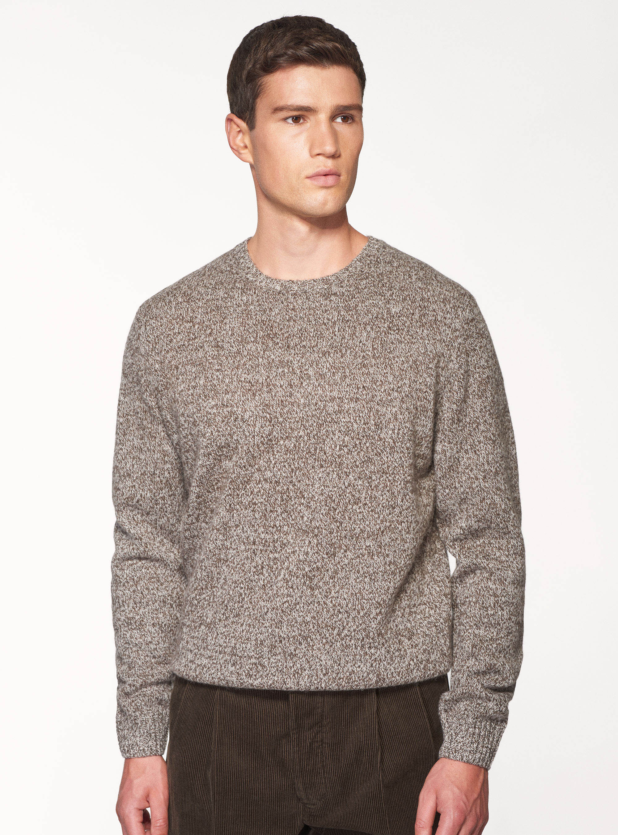 Jersey de cuello redondo de pura lana Shetland, MARRON