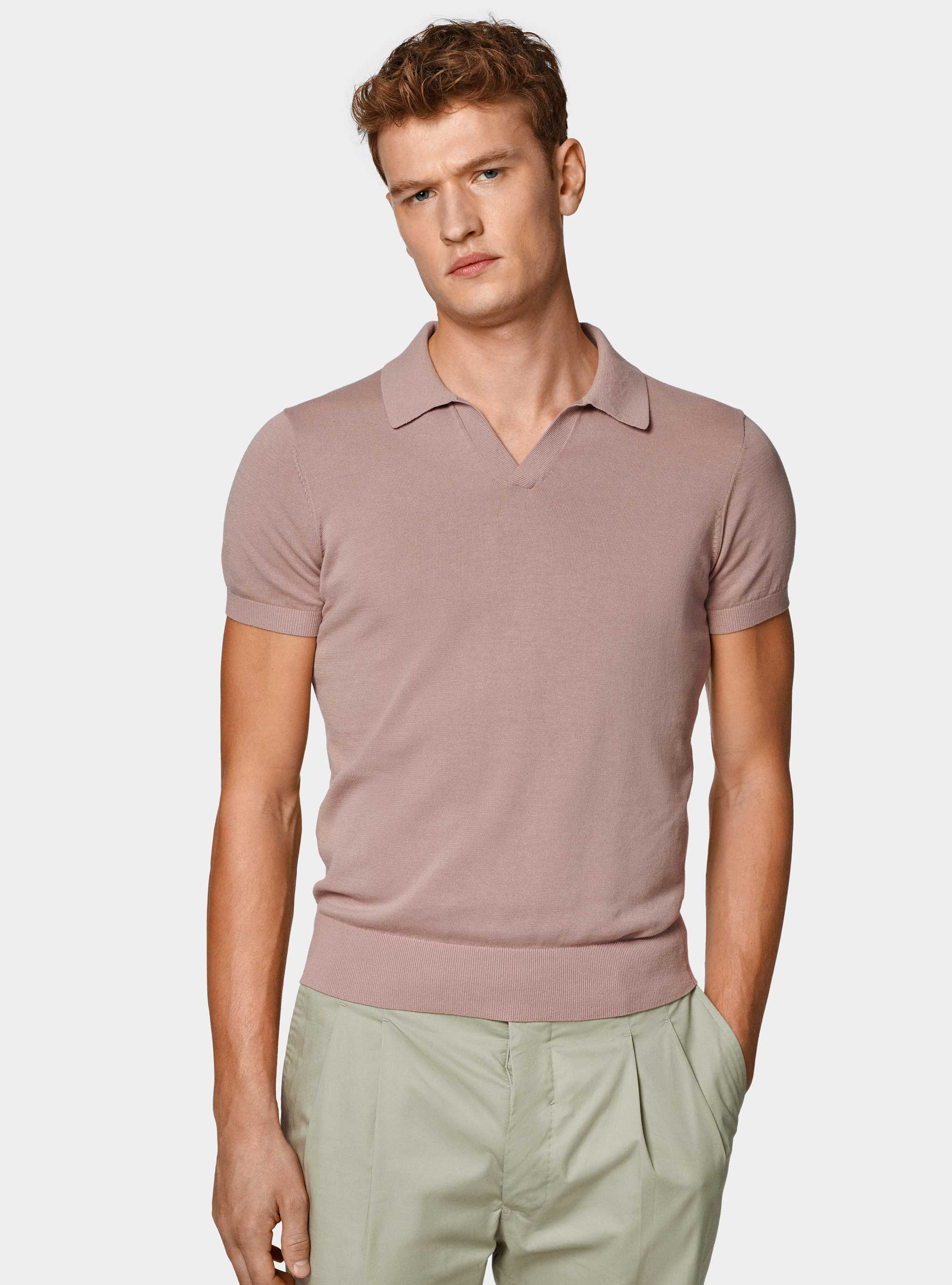 Buttonless knitted polo shirt in extra-fine cotton Buttonless knitted polo shirt in extra-fine cotton