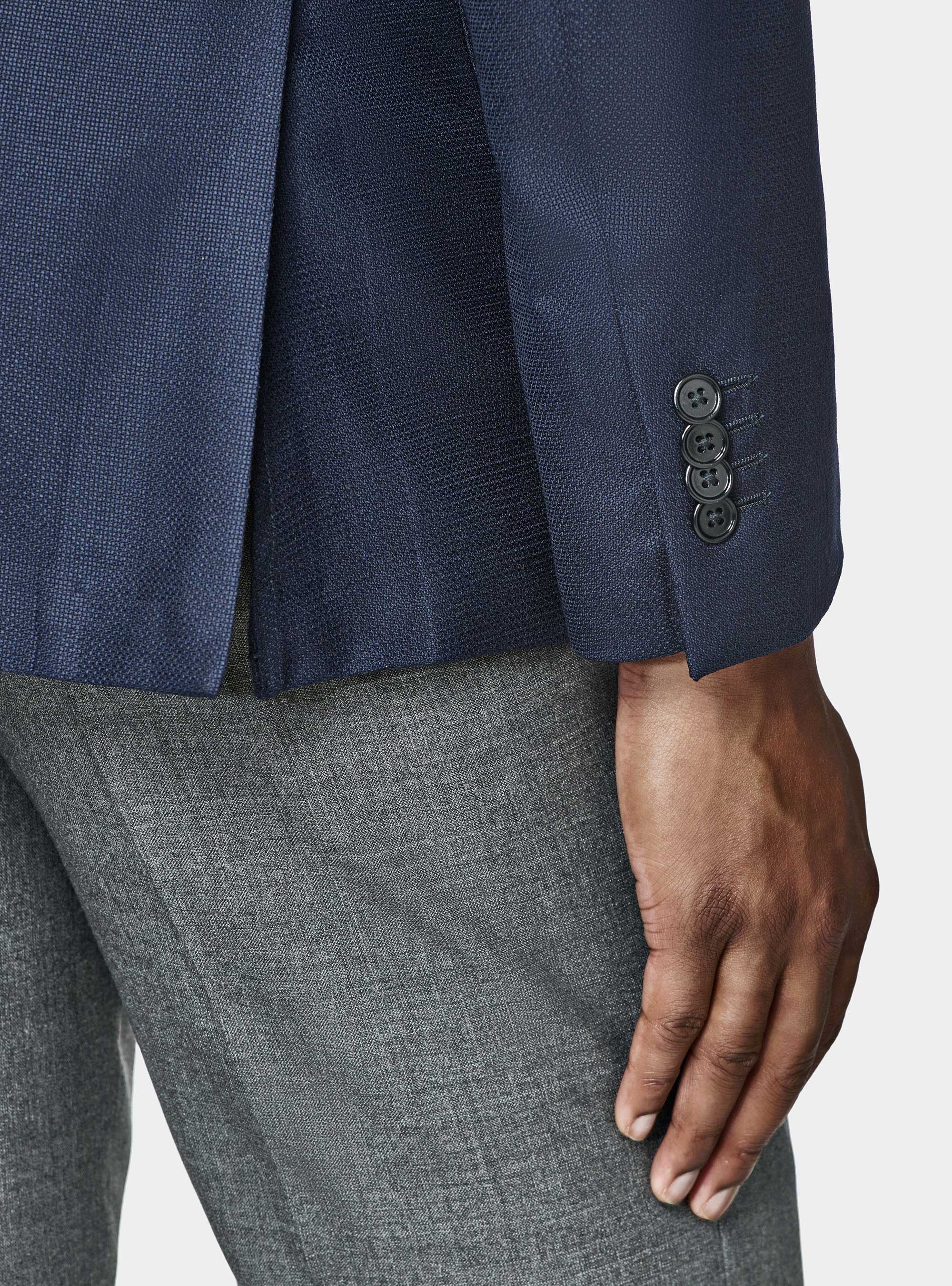 Giacca hopsack in lana Vitale Barberis Canonico, BLU NAVY