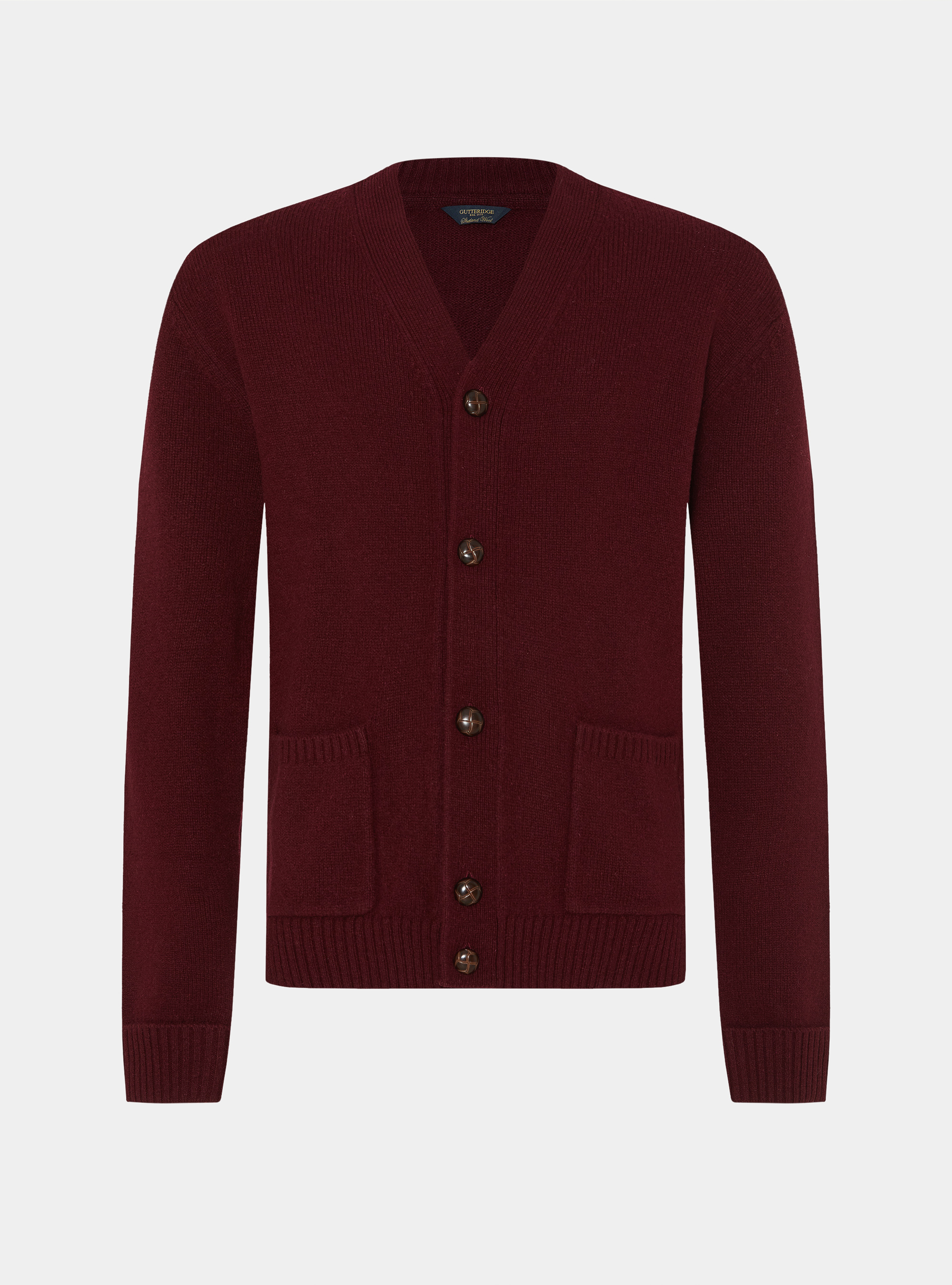 Shetland wool knit cardigan, BORDEAUX