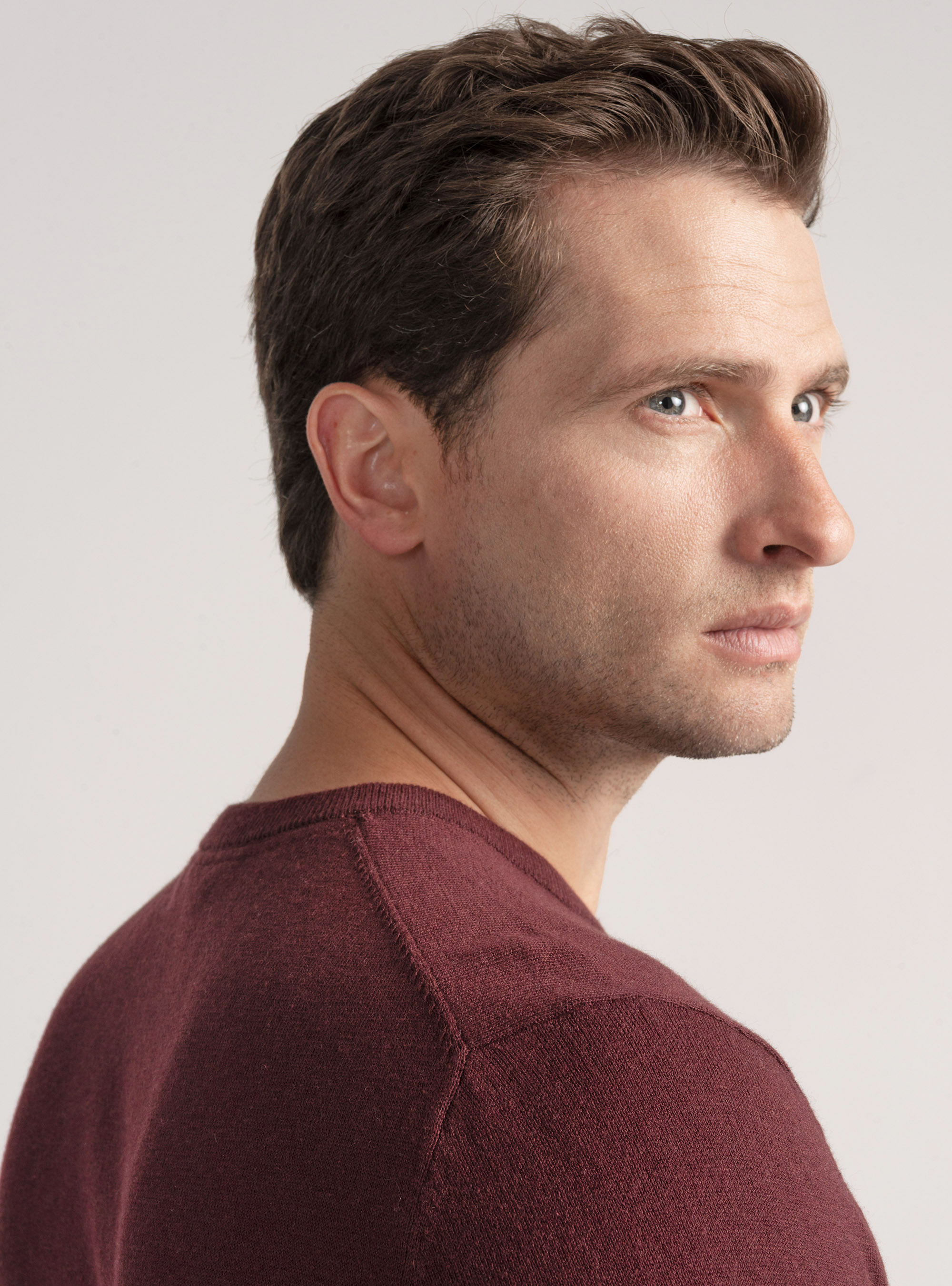 Crew-neck sweater in cotton silk and cashmere, BORDEAUX