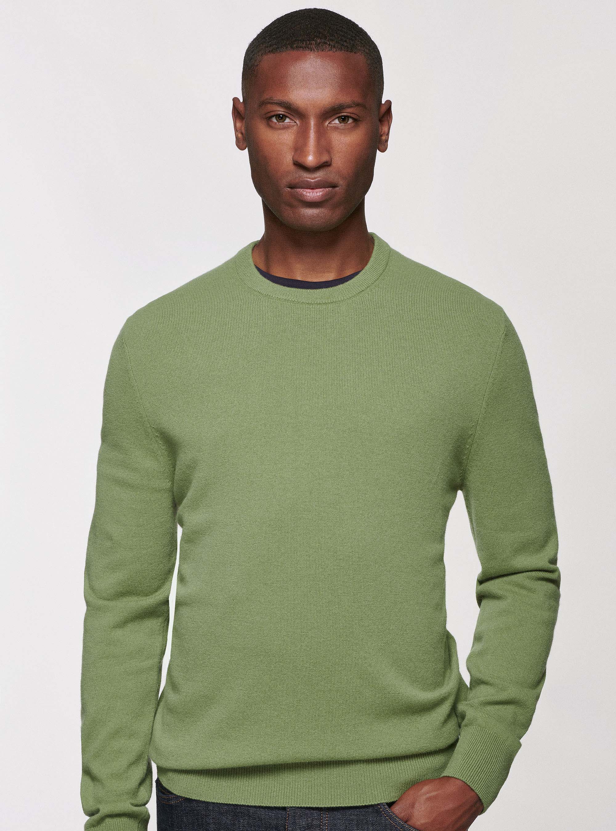 Maglia girocollo in lana lambswool e cashmere, OLIVA