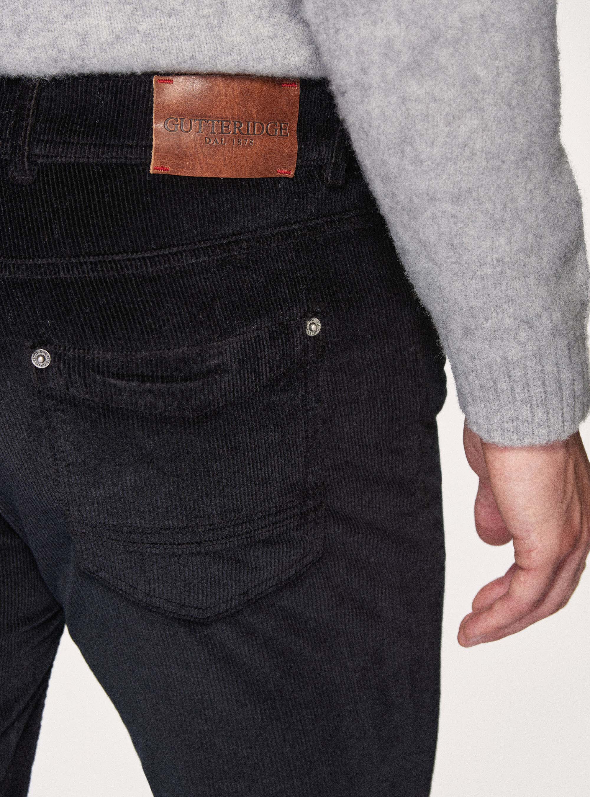 Pantalones de cinco bolsillos en terciopelo de algodón elástico, AZUL MARINO