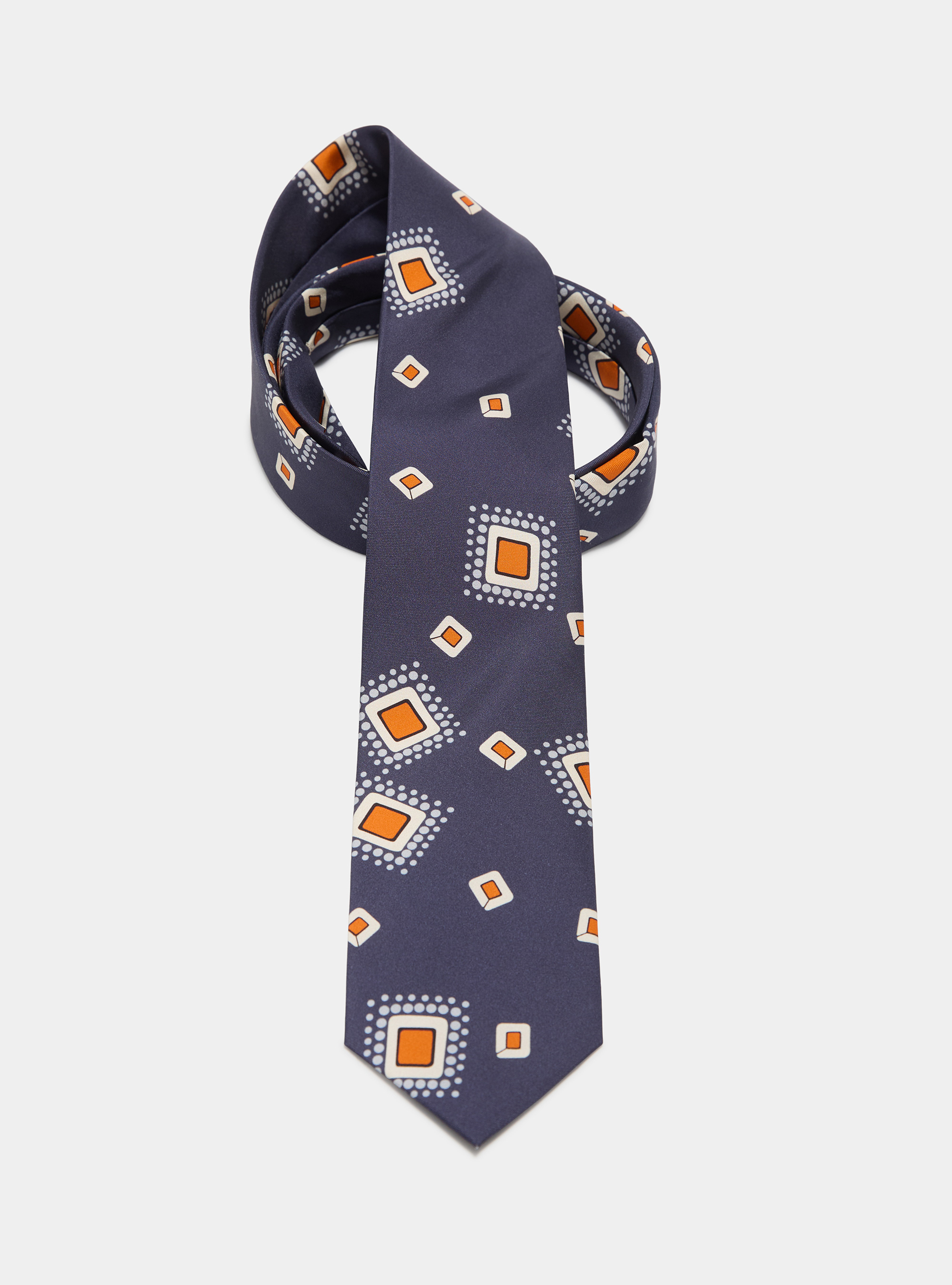 Silk twill tie with geometric print, NAVY BLUE