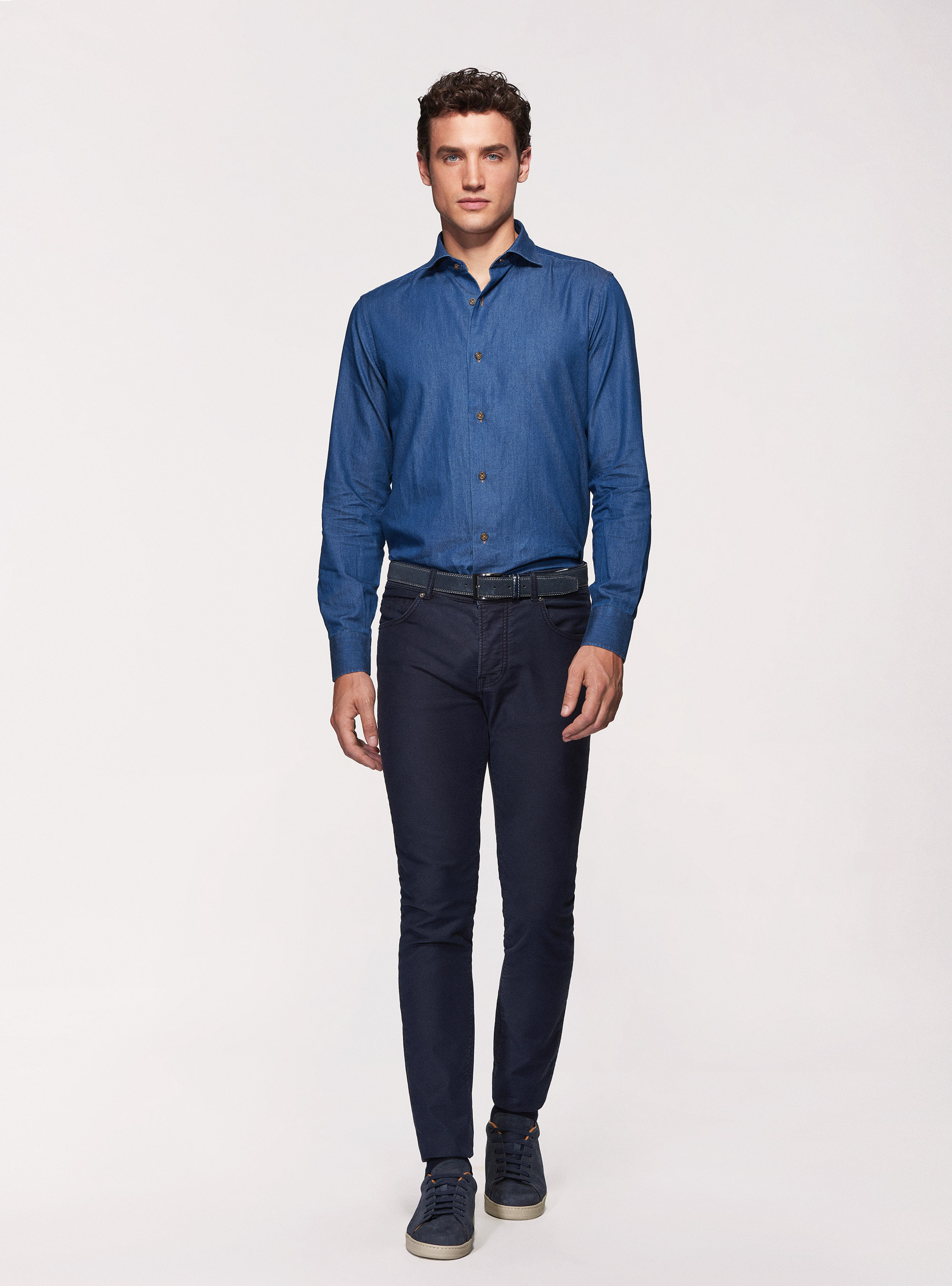 Pantaloni 5 tasche in twill garment dyed, BLU NAVY