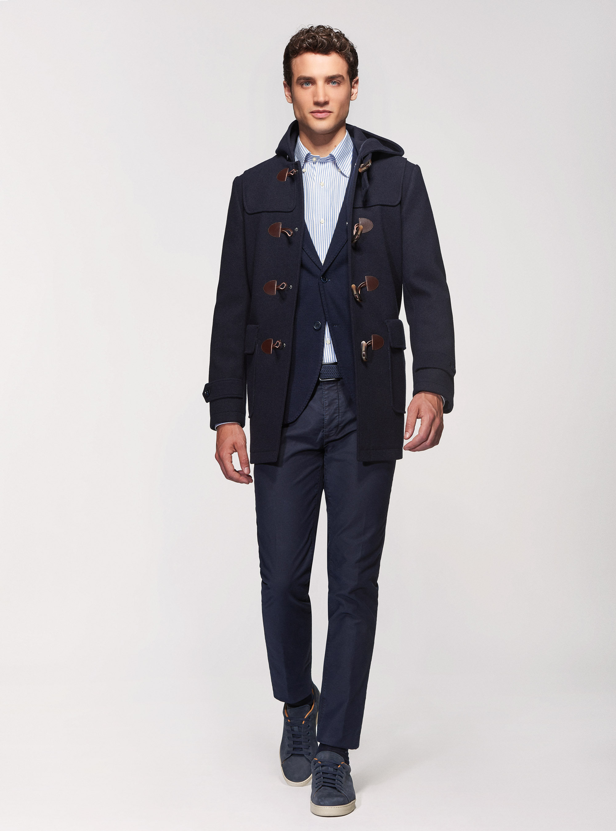 Montgomery con cappuccio in misto lana, BLU NAVY