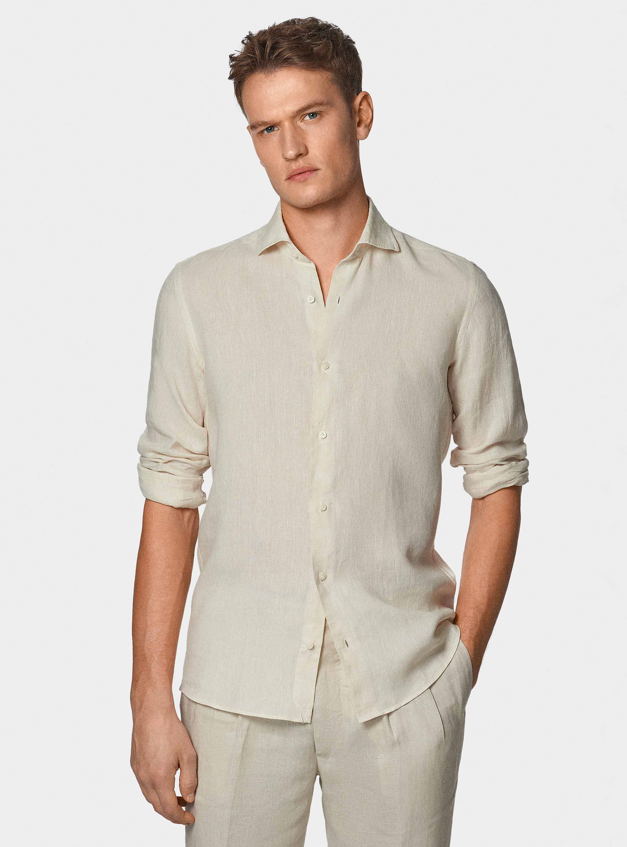 Camicia in puro lino, ECRU