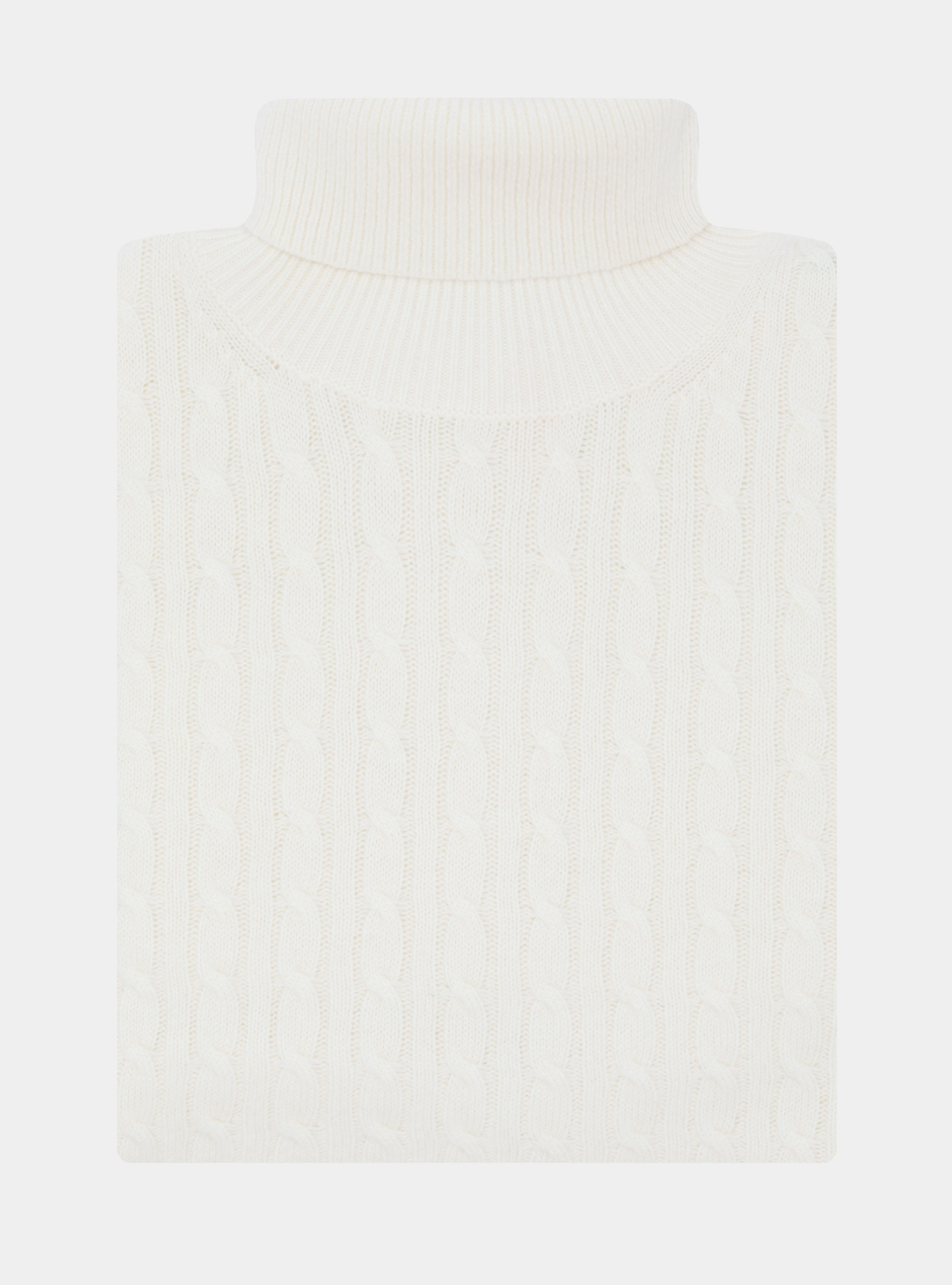 Maglia collo alto con treccia in lana cashmere, BIANCO