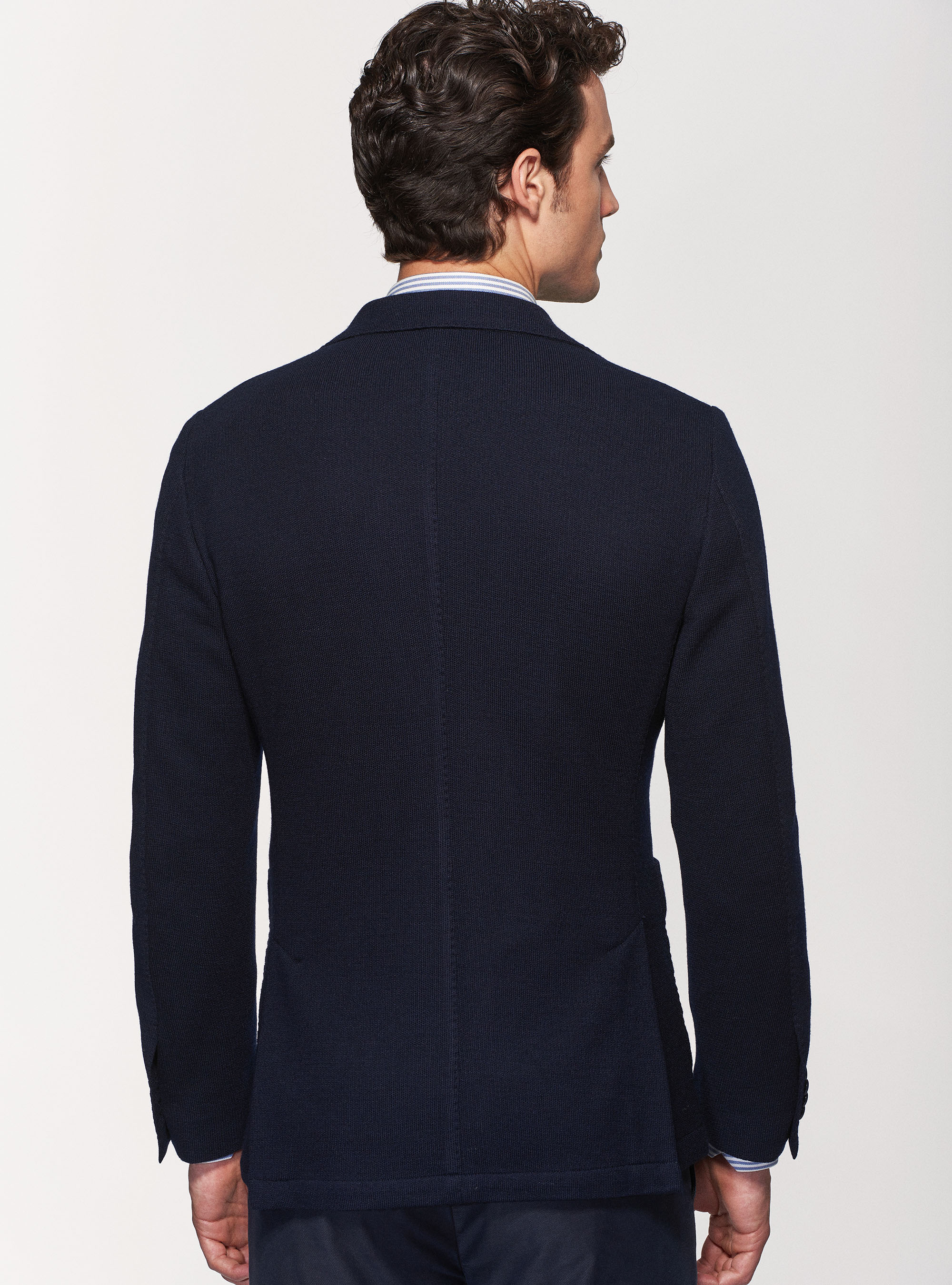 Giacca sfoderata in jersey di lana e cotone, BLU NAVY