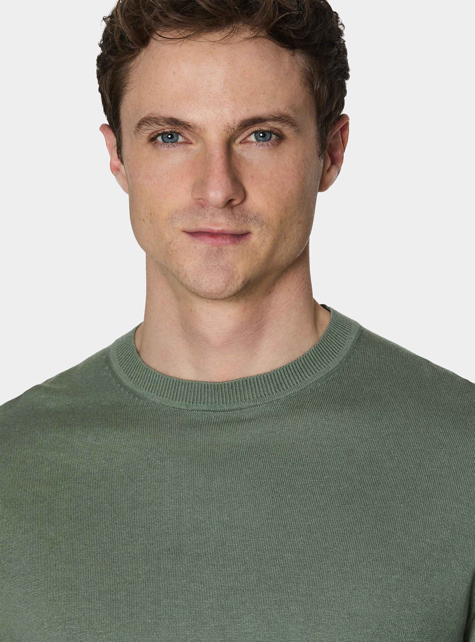 Maglia girocollo in cotone seta e cashmere, VERDE SALVIA 0604C