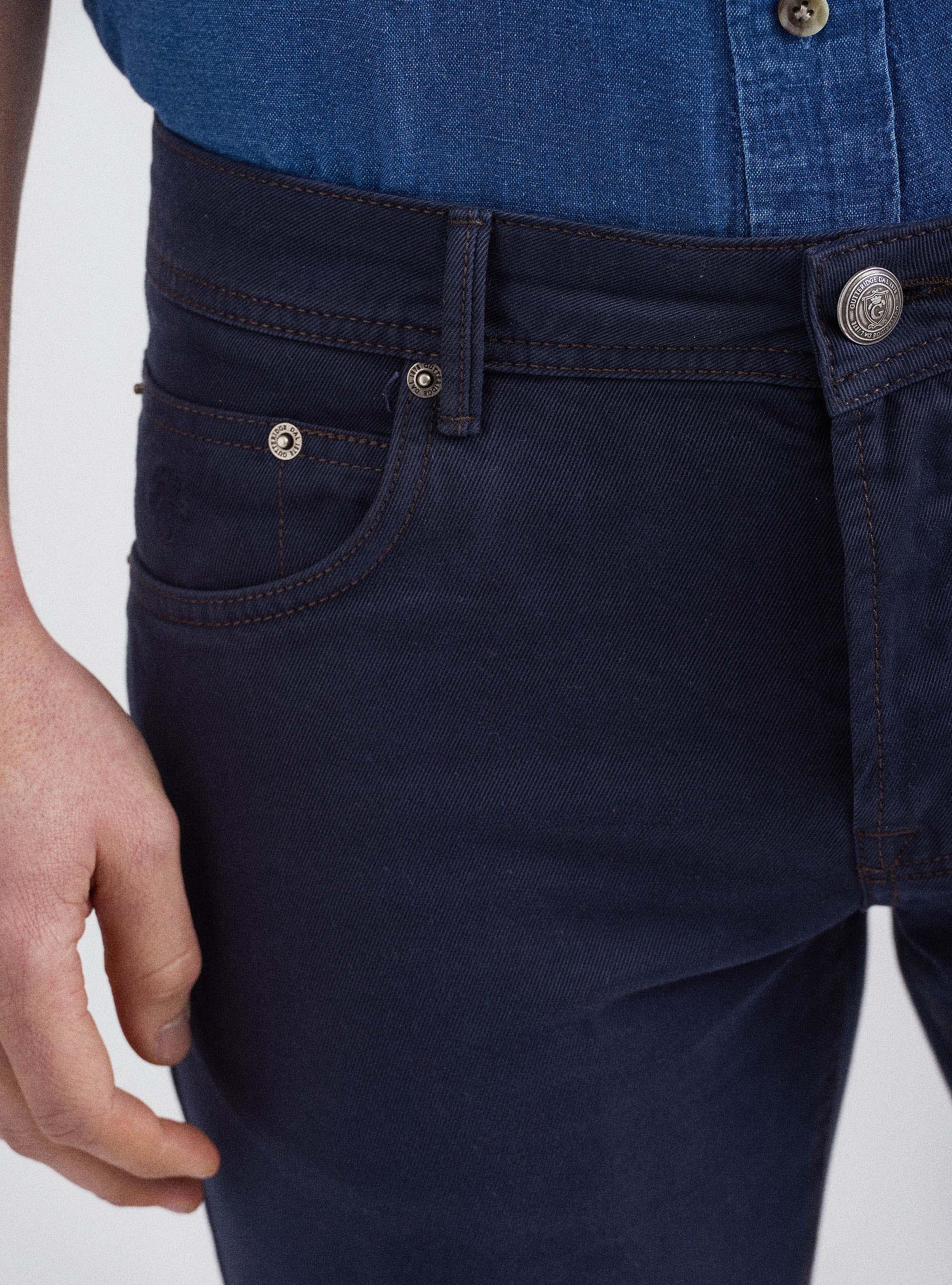 Pantaloni tipo denim 5 tasche in cotone, BLU NAVY