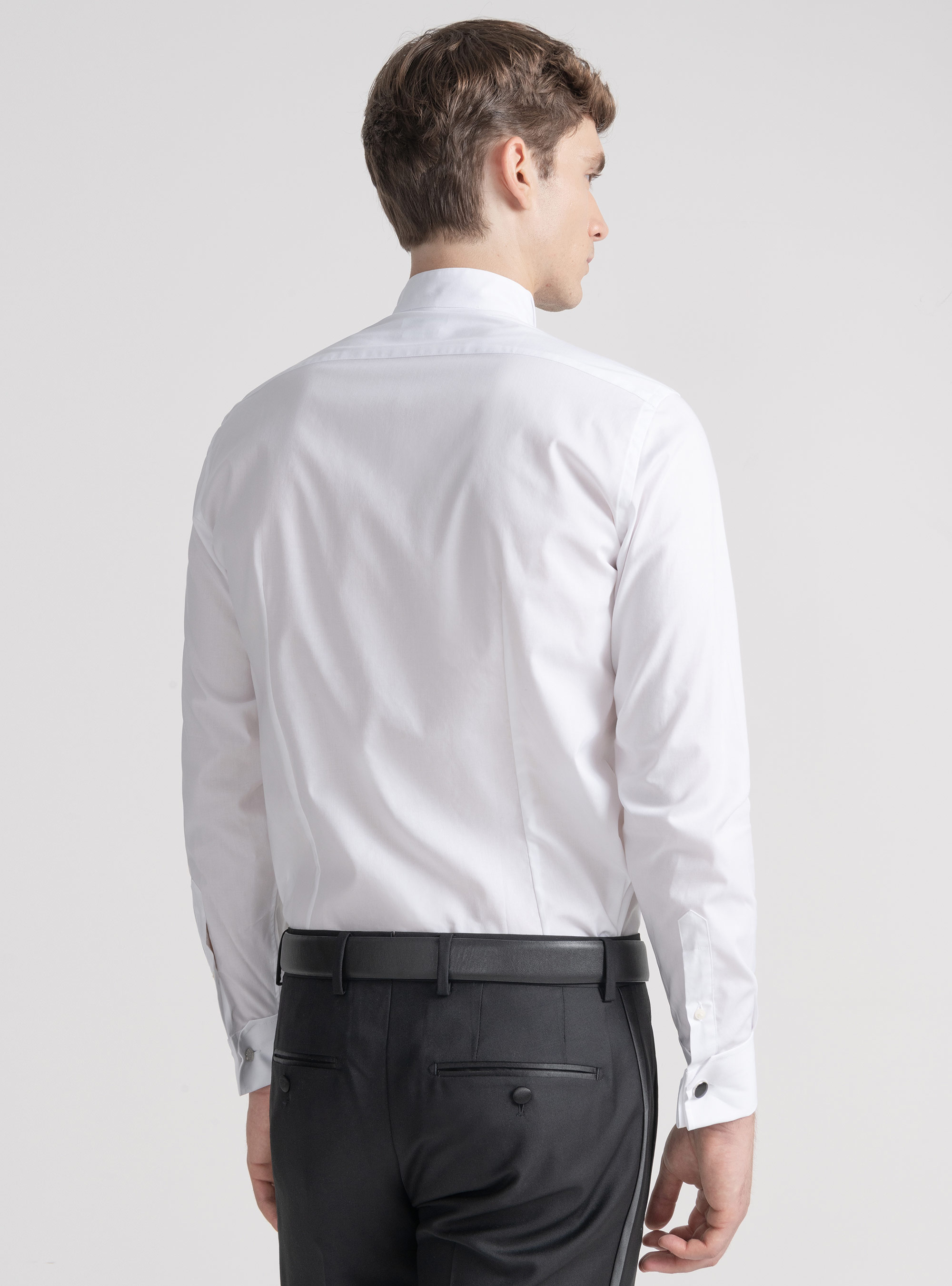 Stretch poplin diplomatic smoking shirt, WHITE