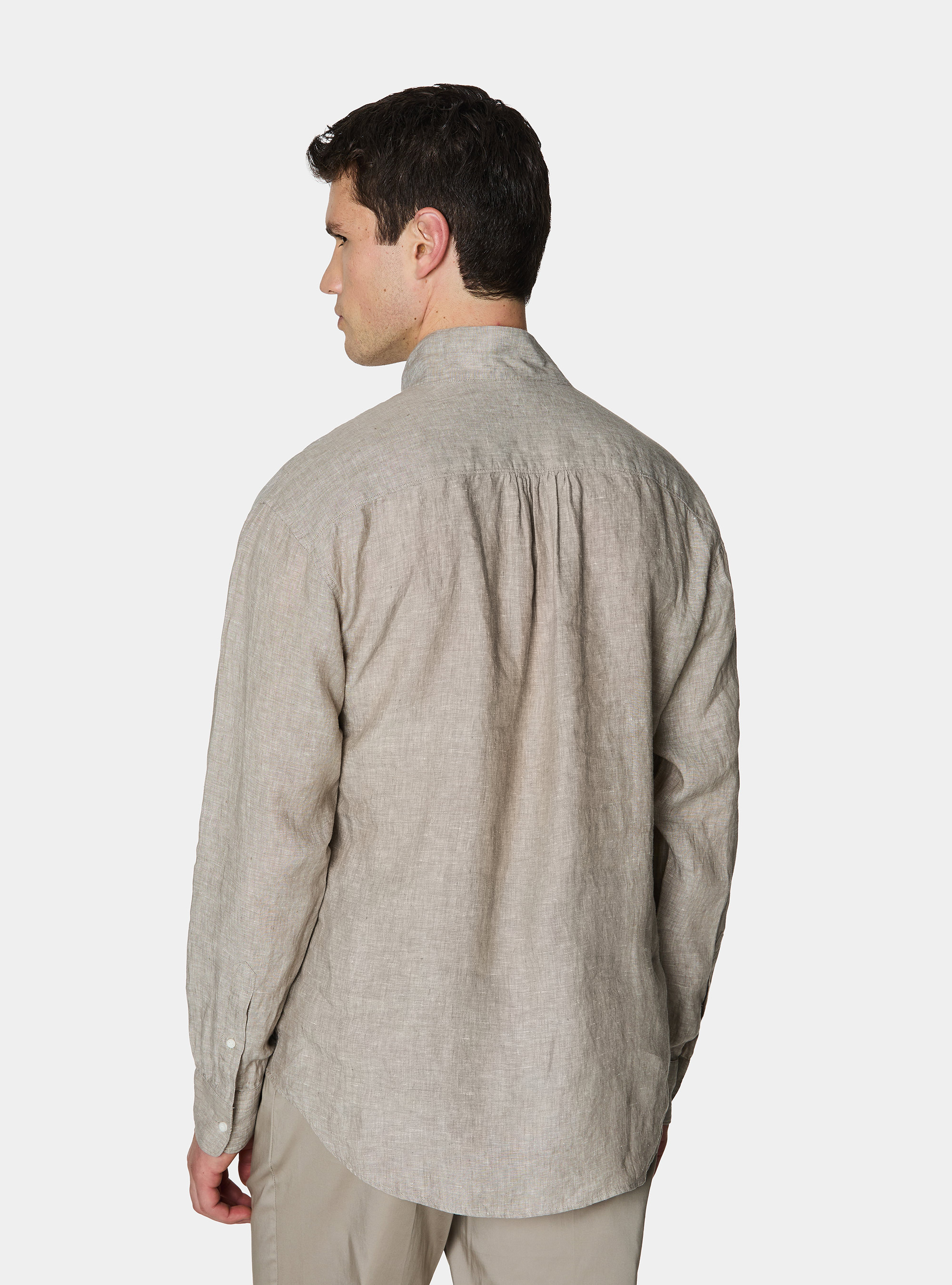 Pure linen shirt with wing collar, SABBIA MELANGE 0564C