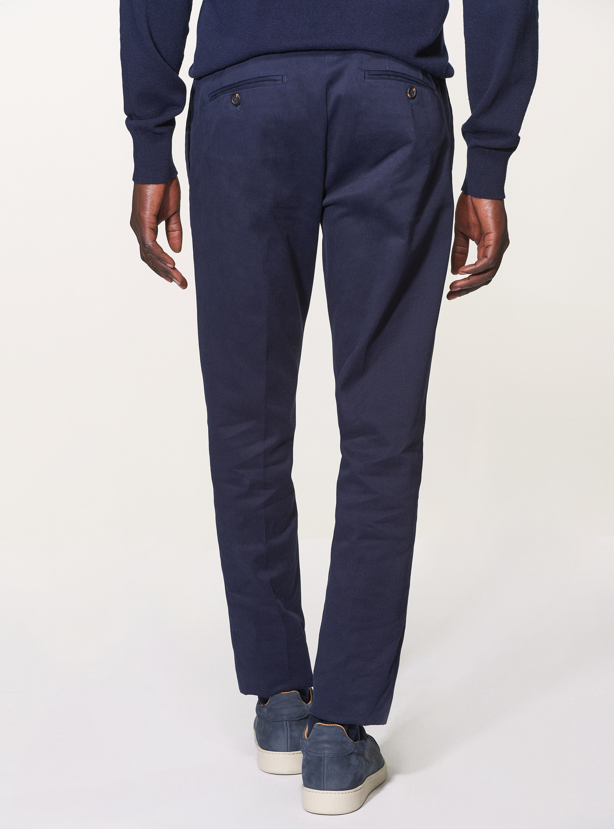 Frosted cotton twill slack trousers, NAVY BLUE