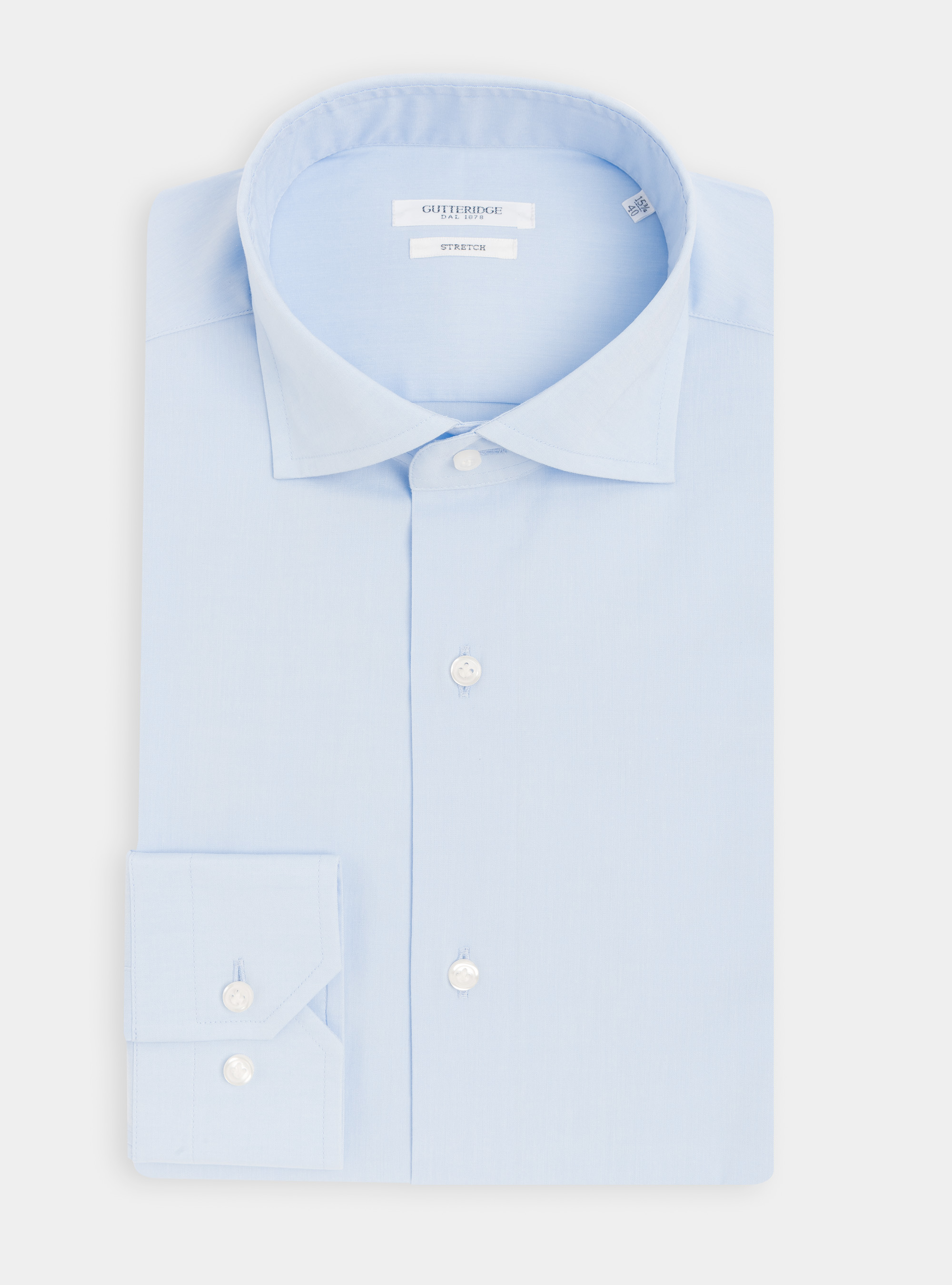 Camicia slim fit in popeline di cotone stretch, AZZURRO