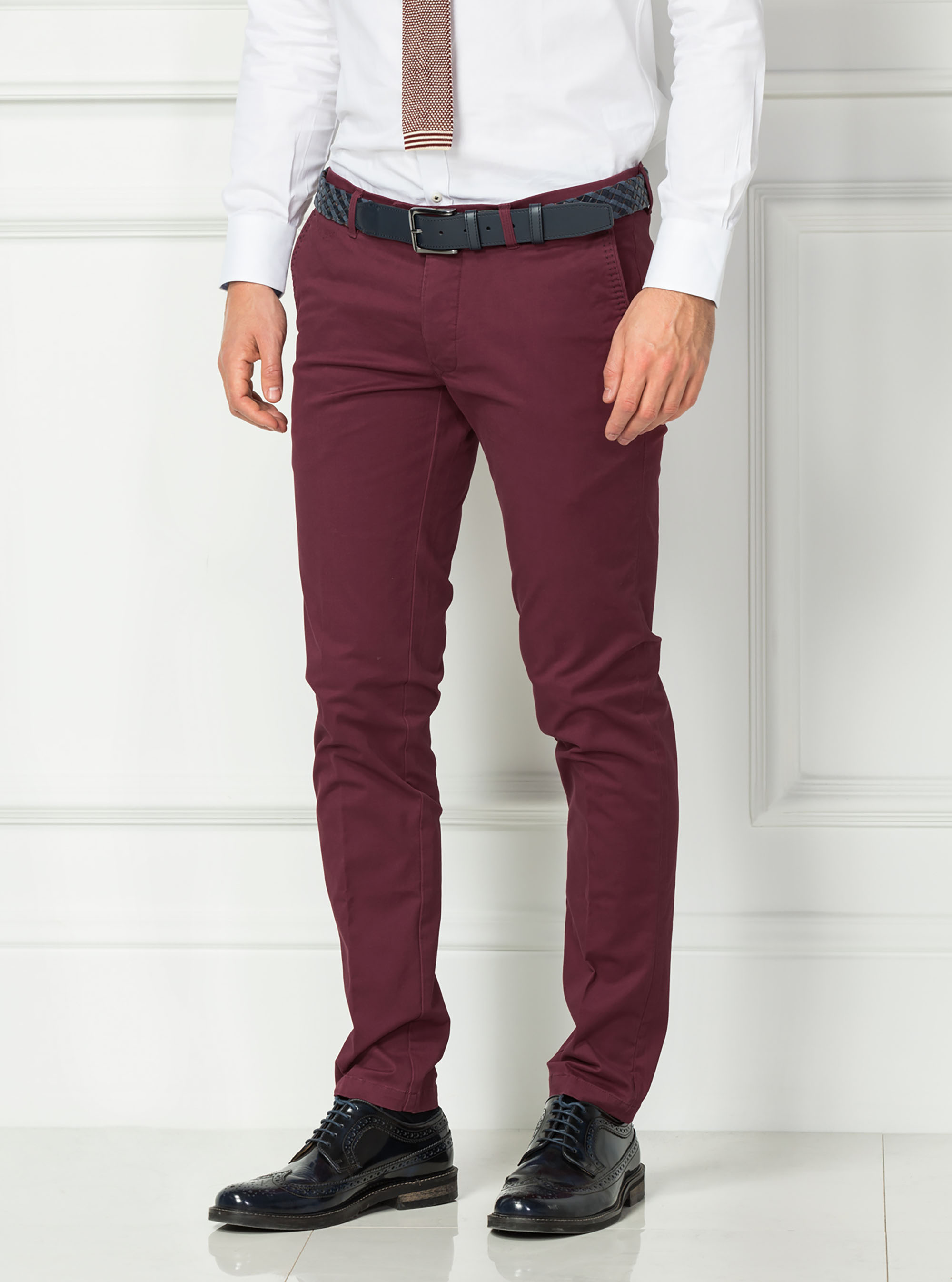Stretch cotton chino trousers, BORDEAUX