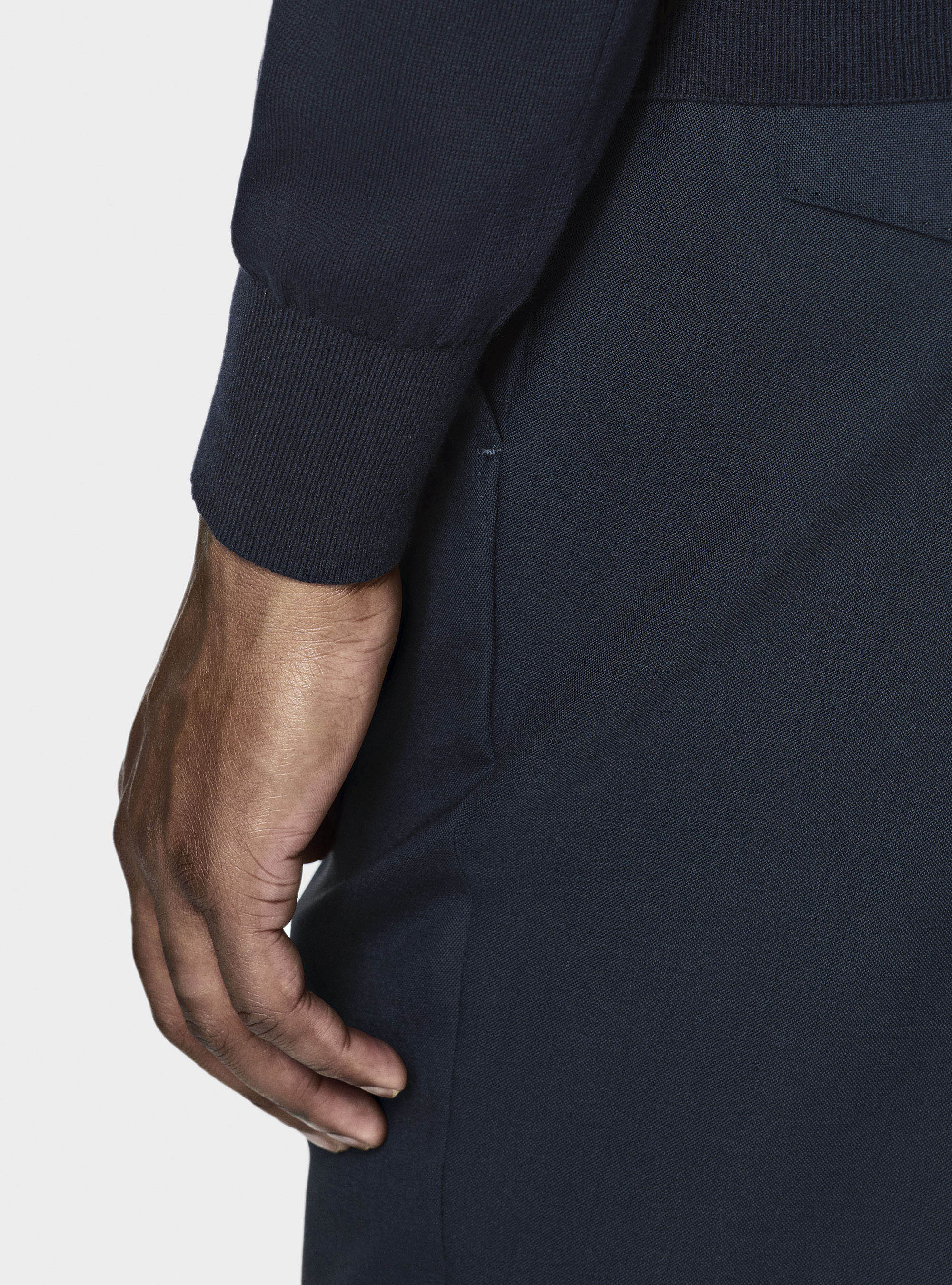 Polo à manches longues en tricot, BLEU MARINE