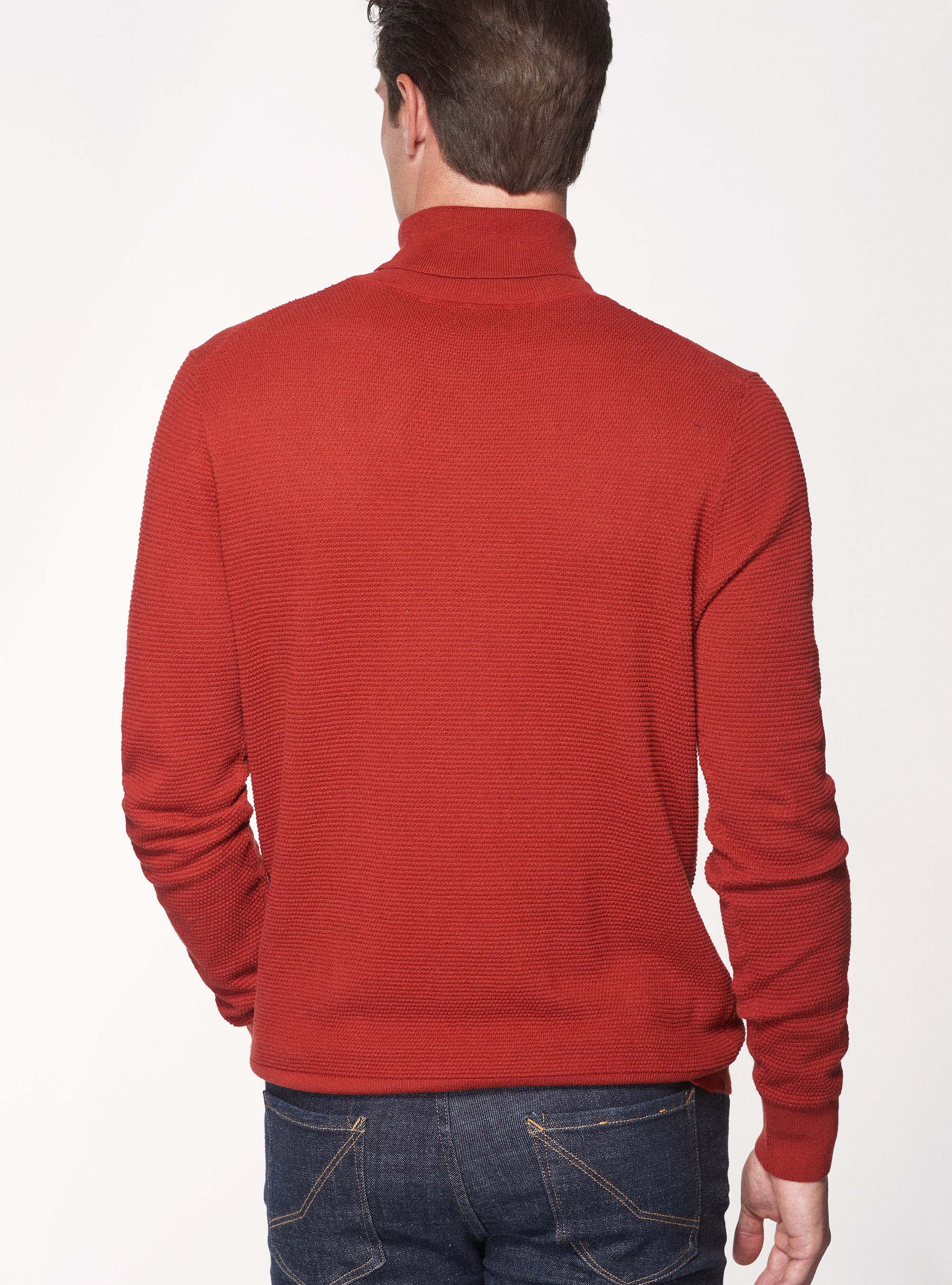 Dolcevita in cotone cashmere punto riso, MATTONE