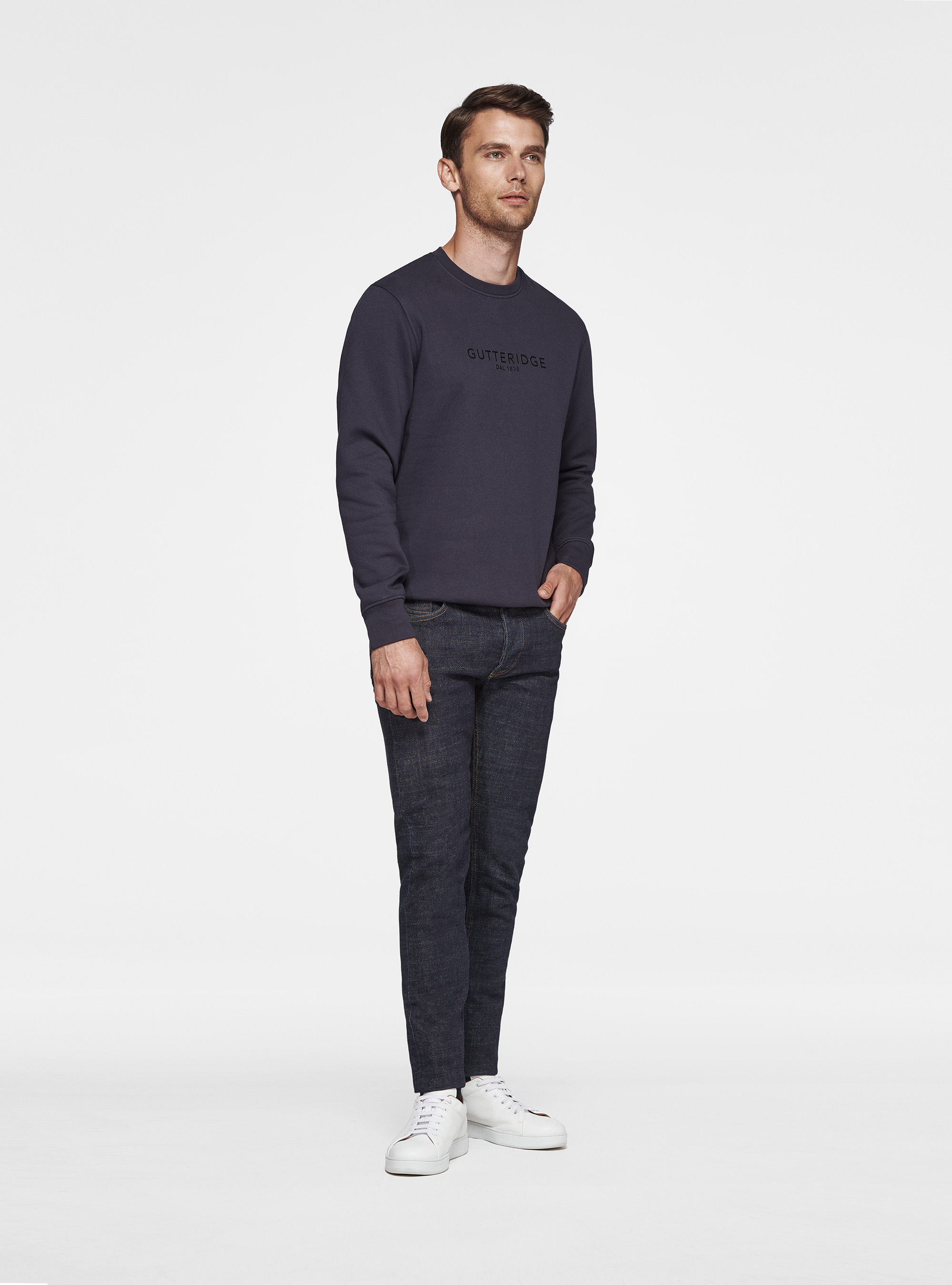 Felpa girocollo con logo, BLU NAVY