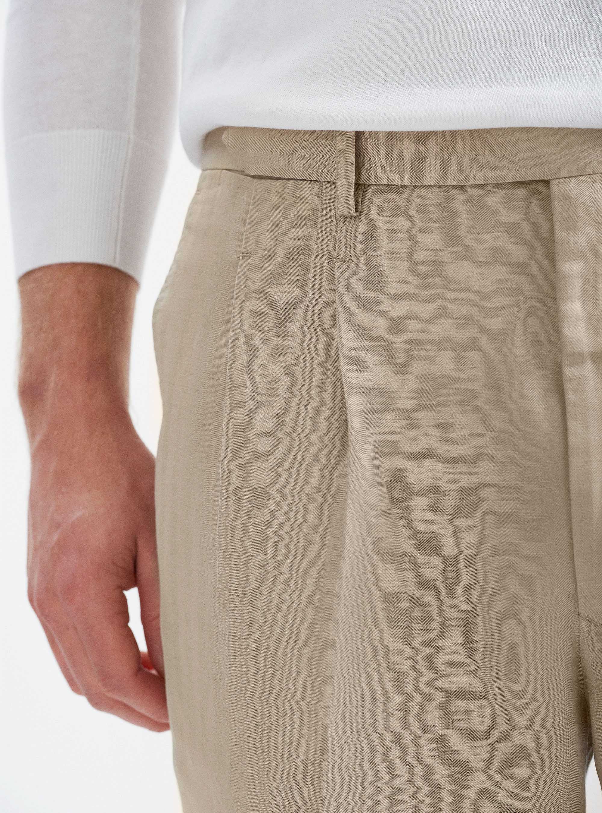 Pantaloni per abito in misto lino, SABBIA