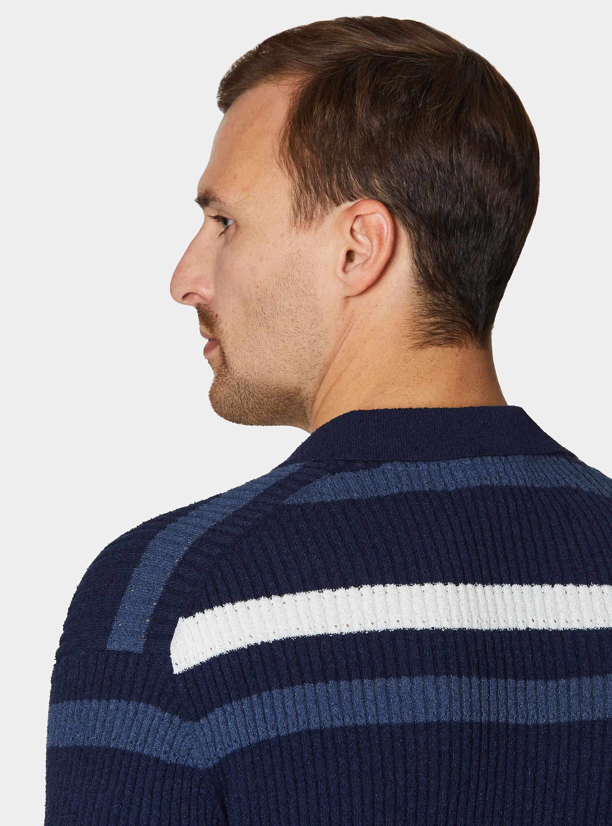 Polo rigata in maglia boucl&egrave;, BLU NAVY