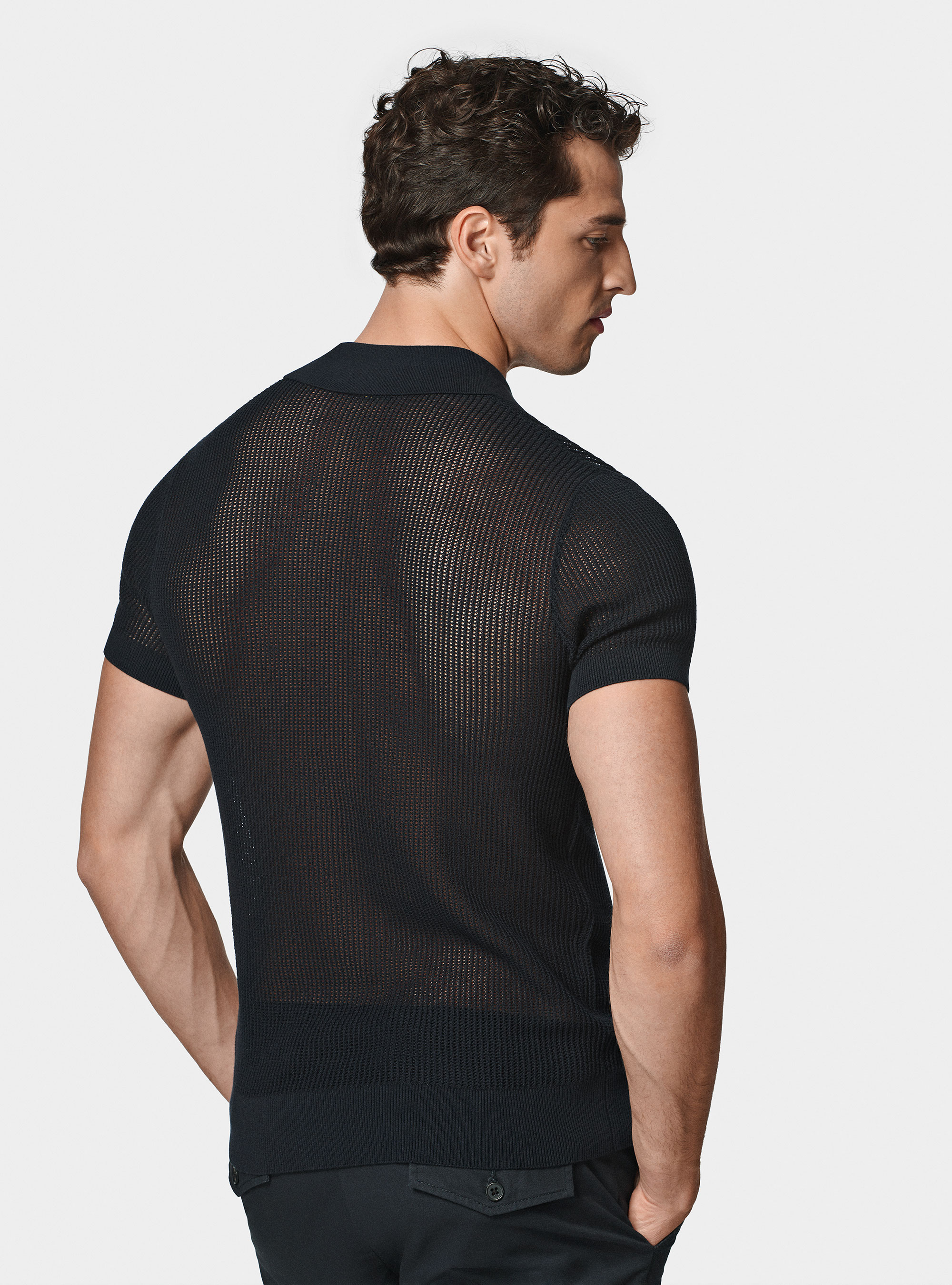 Maglia polo in crochet, BLU NAVY