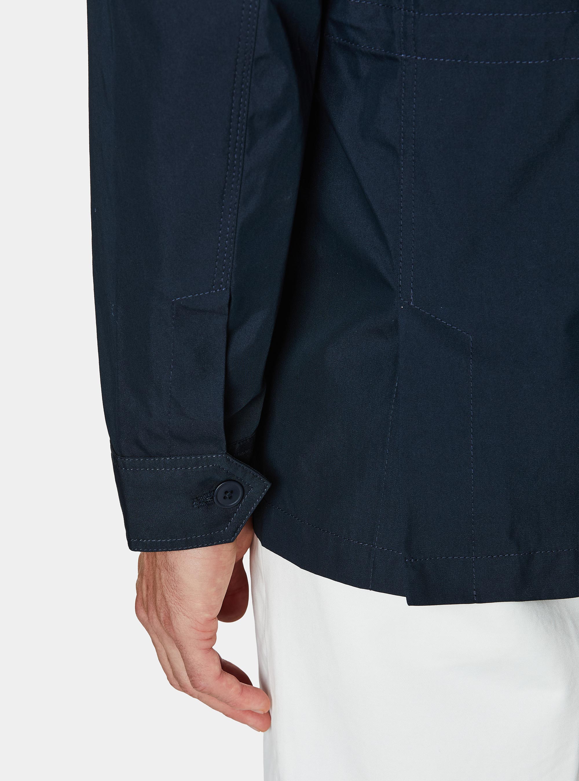 Field jacket in twill de algod&oacute;n y lino, AZUL MARINO