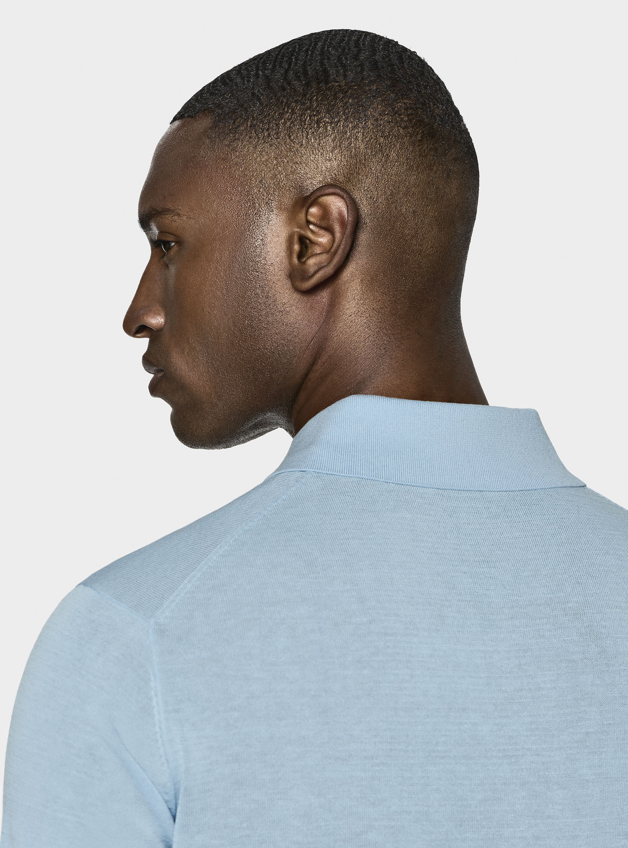 Maglia a polo in cotone e seta, AZZURRO