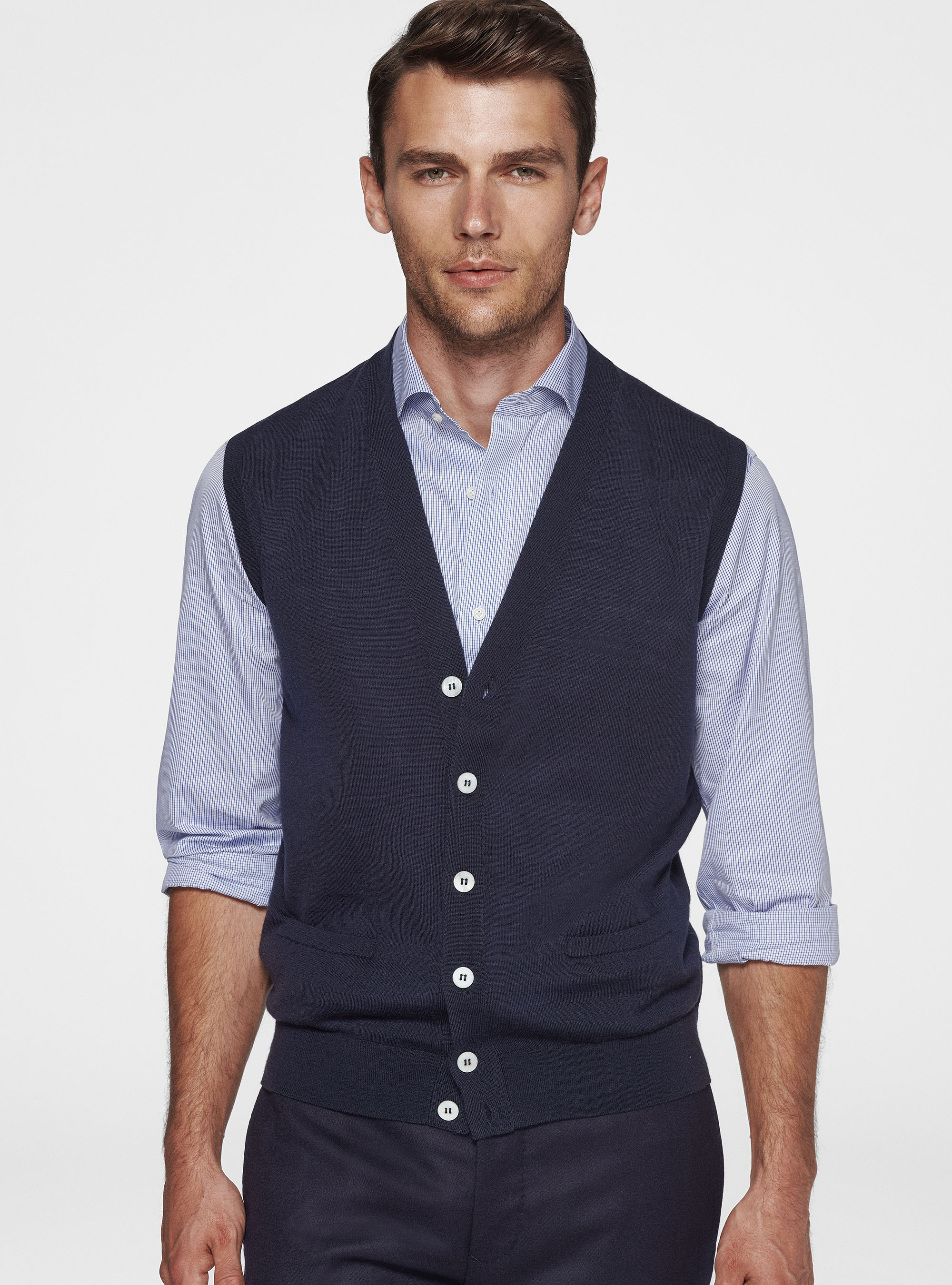 Gilet in maglia in pura lana merino extrafine, BLU NAVY