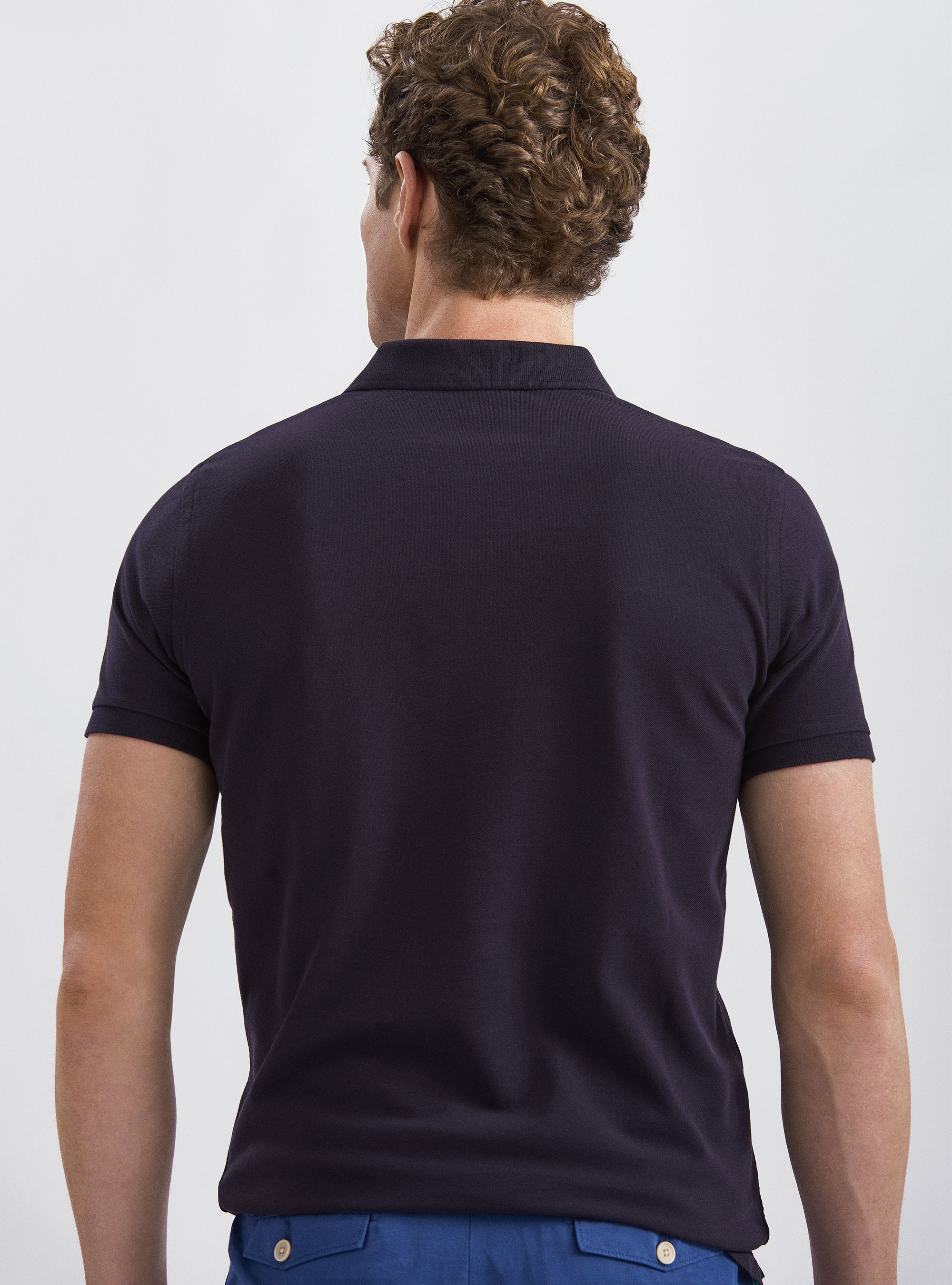Classic cotton pique polo with embroidery, NAVY BLUE